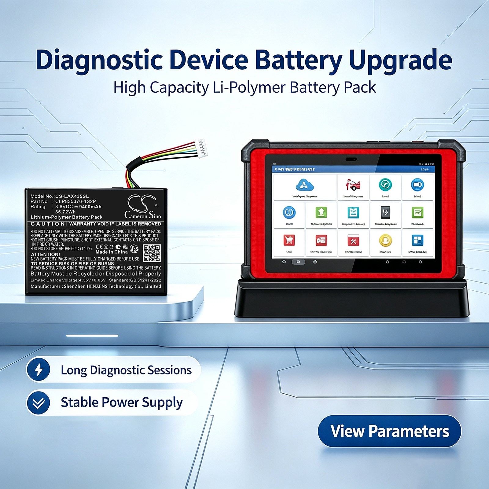 Batteri til diagnostisk skanner for Launch X431 PAD V Elite Diagnostic Scan Tool m.fl.