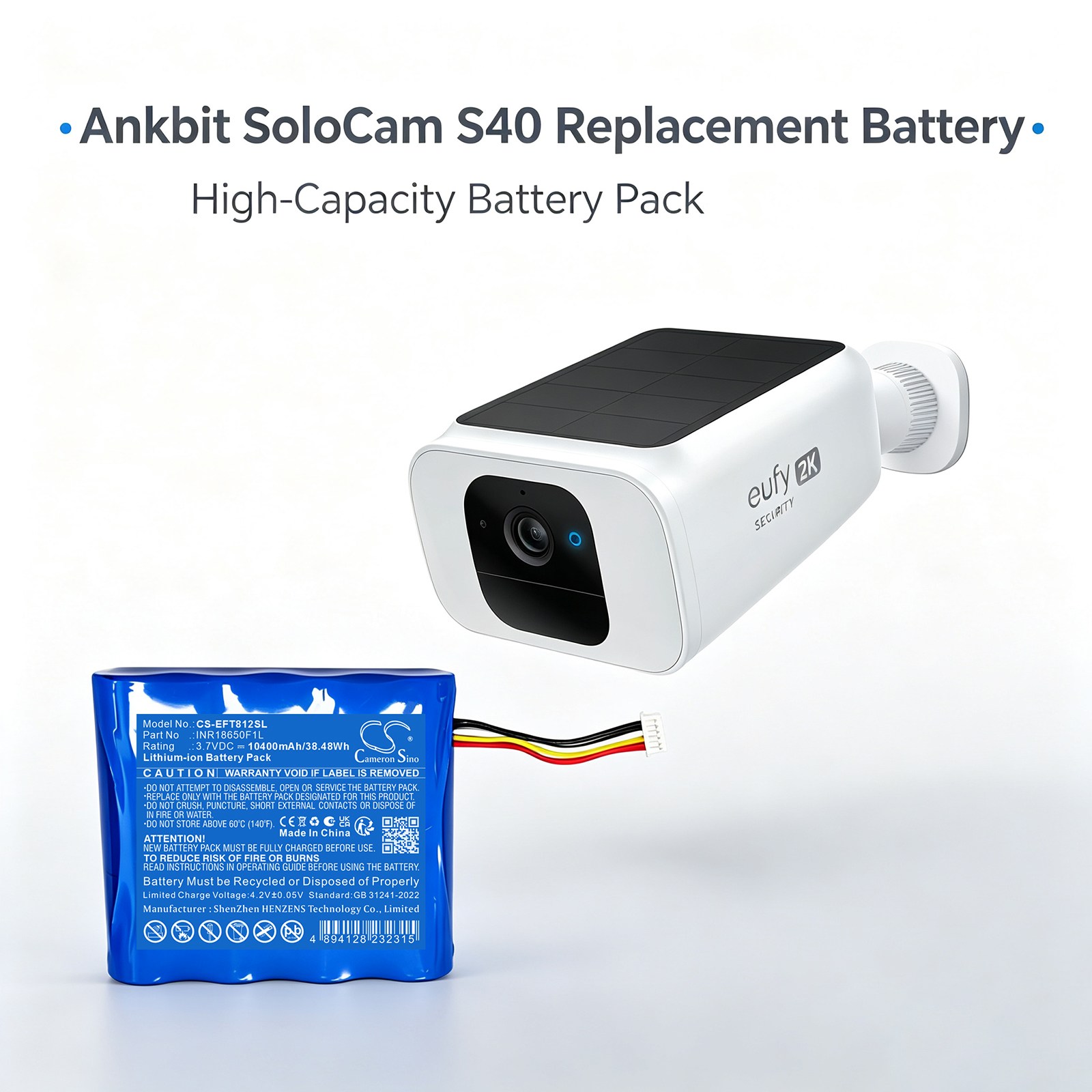 Batteri til Eufy T81241W1 hjemmekamera, SoloCam S40