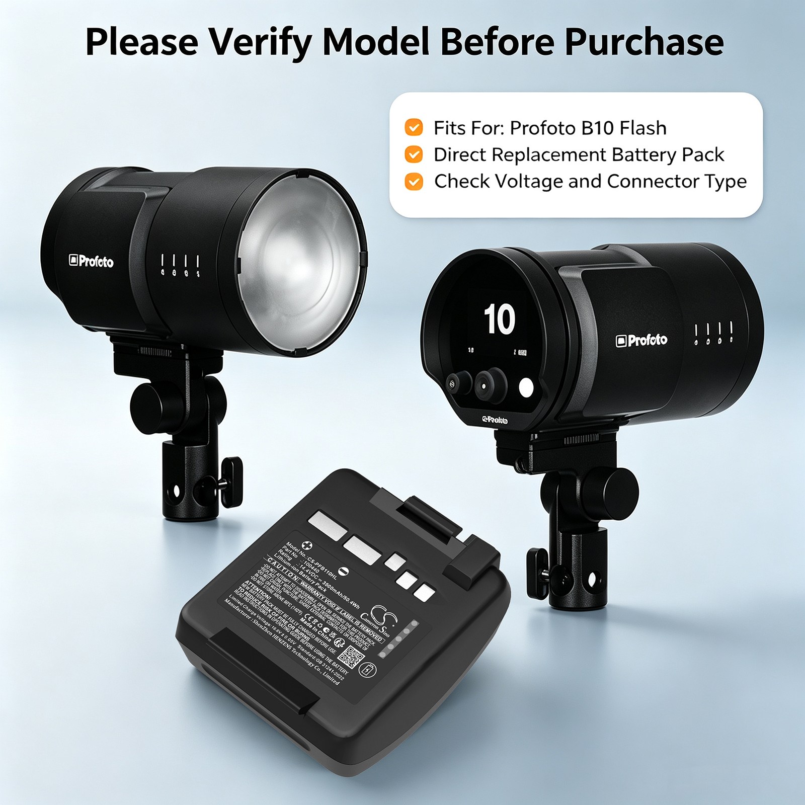 Batteri til strobelys for Profoto B10, B10X, B10 Plus m.fl.