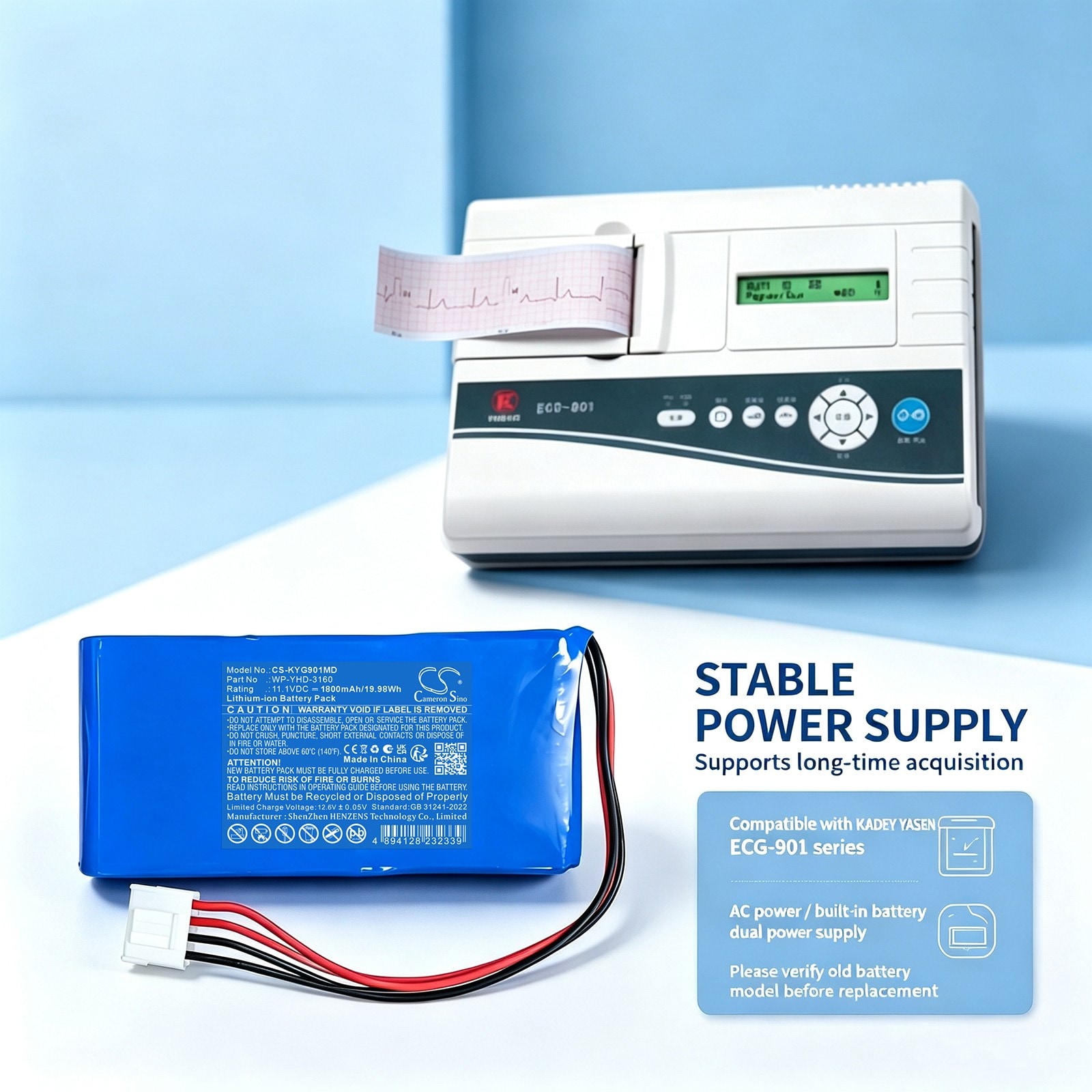 Batteri til medisinsk utstyr for KADEY YASEN ECG-901