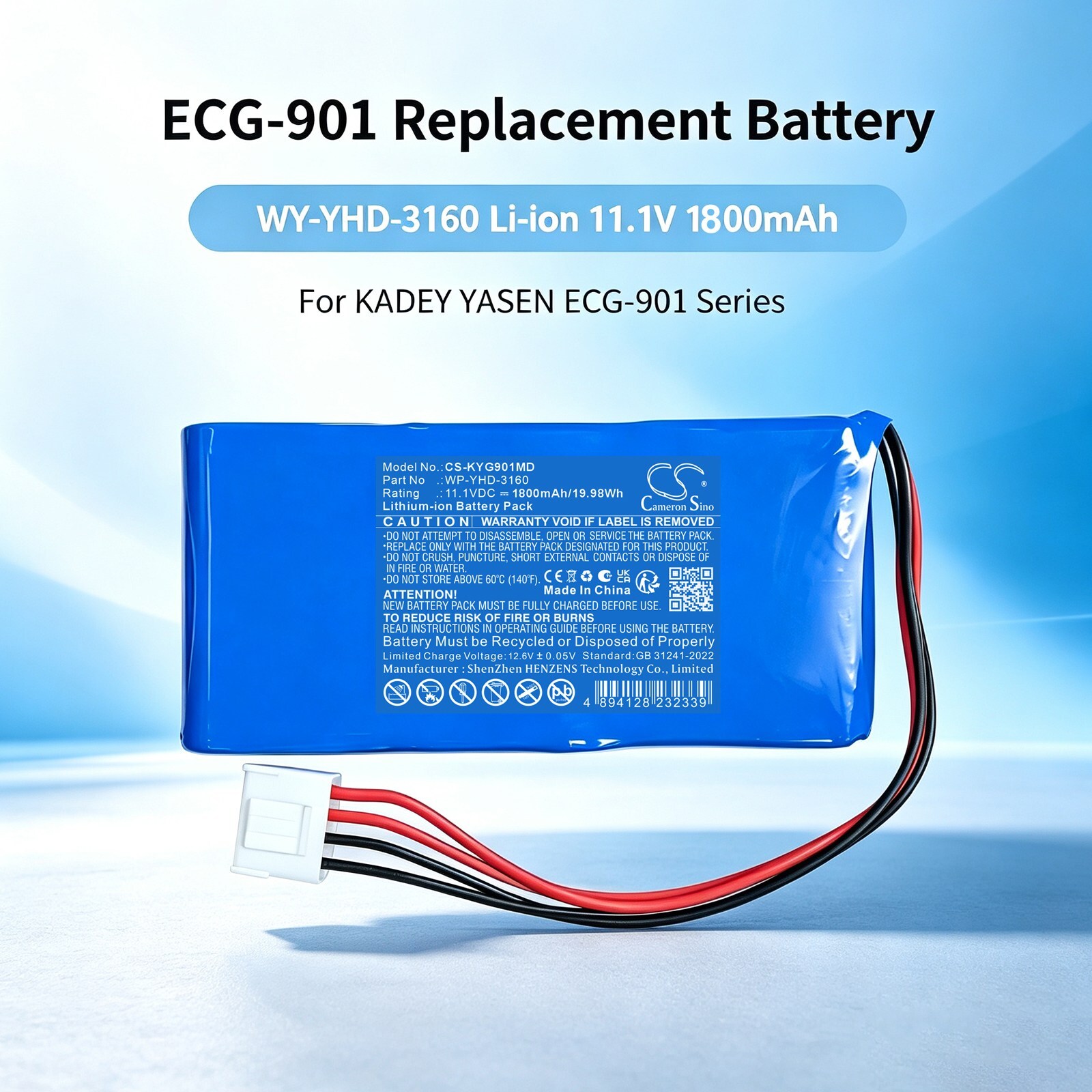 Batteri til medisinsk utstyr for KADEY YASEN ECG-901