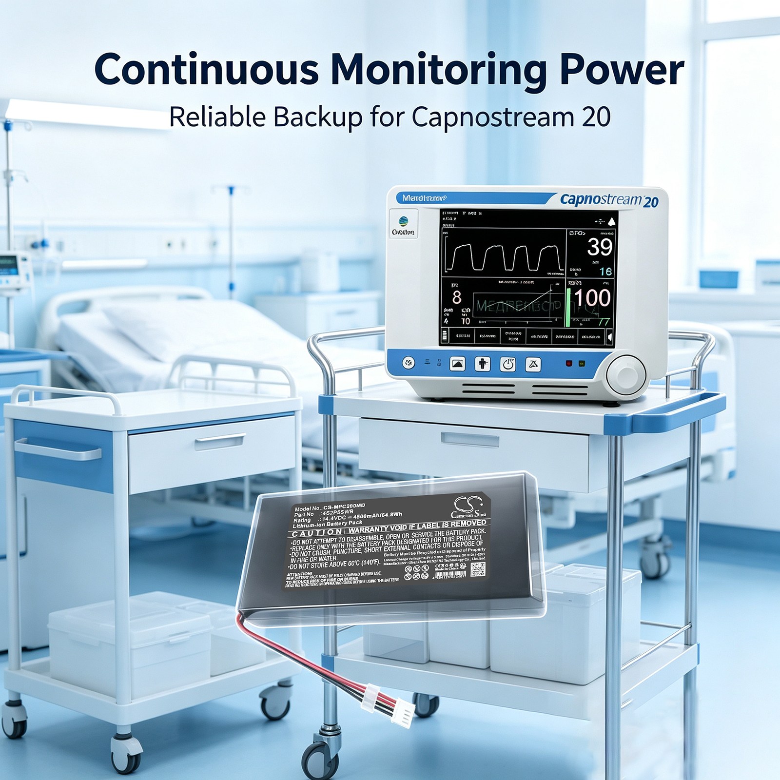 Batteri til Medtronic Capnostream 20 medisinsk utstyr, Capnostream 20-monitor