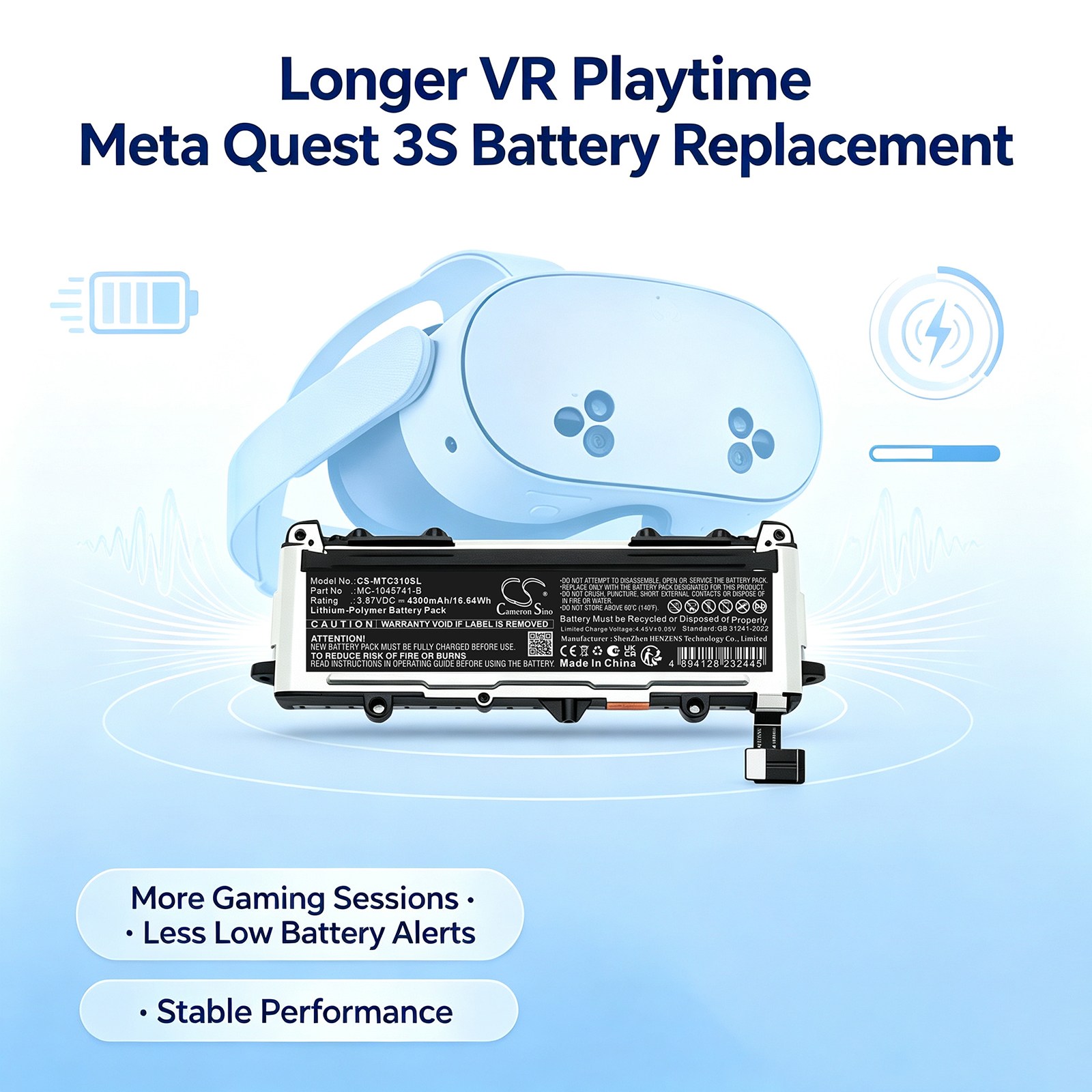 Batteri til VR for Meta Quest 3S
