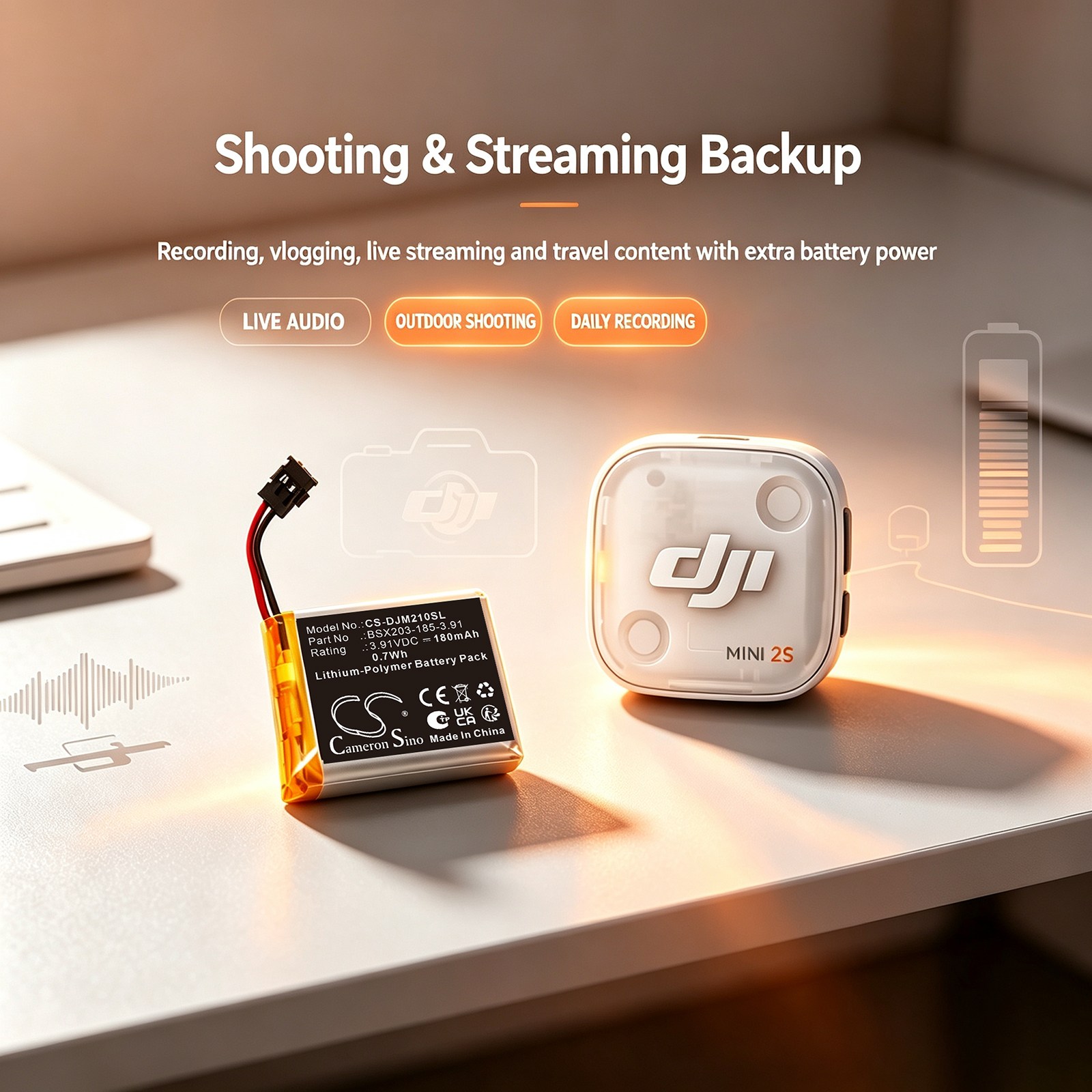 Batteri til mikrofon for DJI Mic Mini 2S