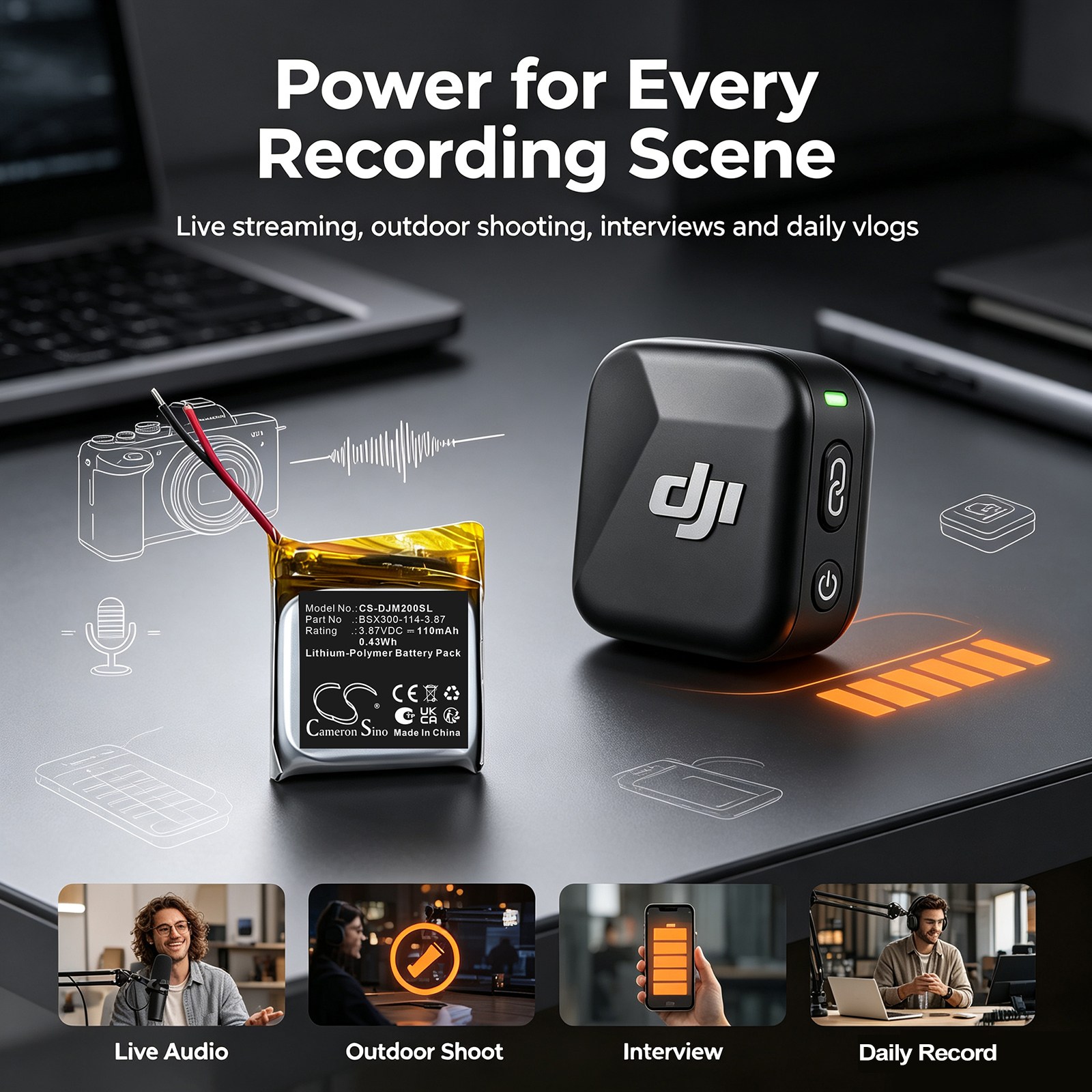 Batteri til mikrofon for DJI Mic Mini
