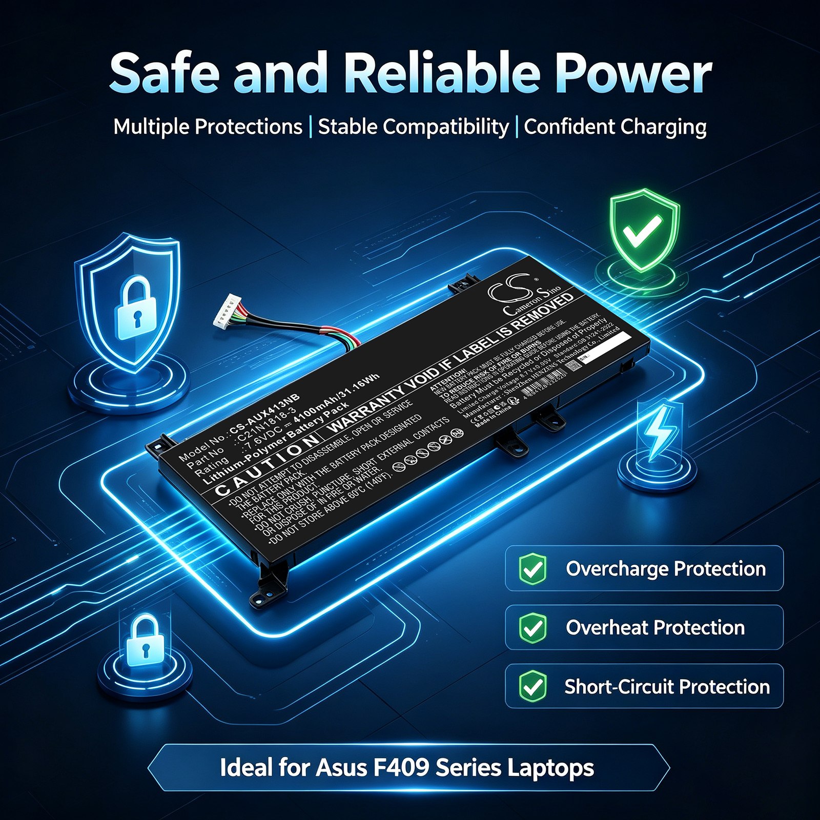 Batteri til bærbar PC, til Asus VivoBook D409, F409, M409 m.fl.