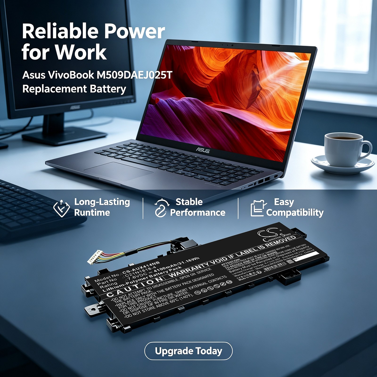 Batteri til bærbar PC, Notatbok for Asus VivoBook M509DA-EJ025T m.fl.