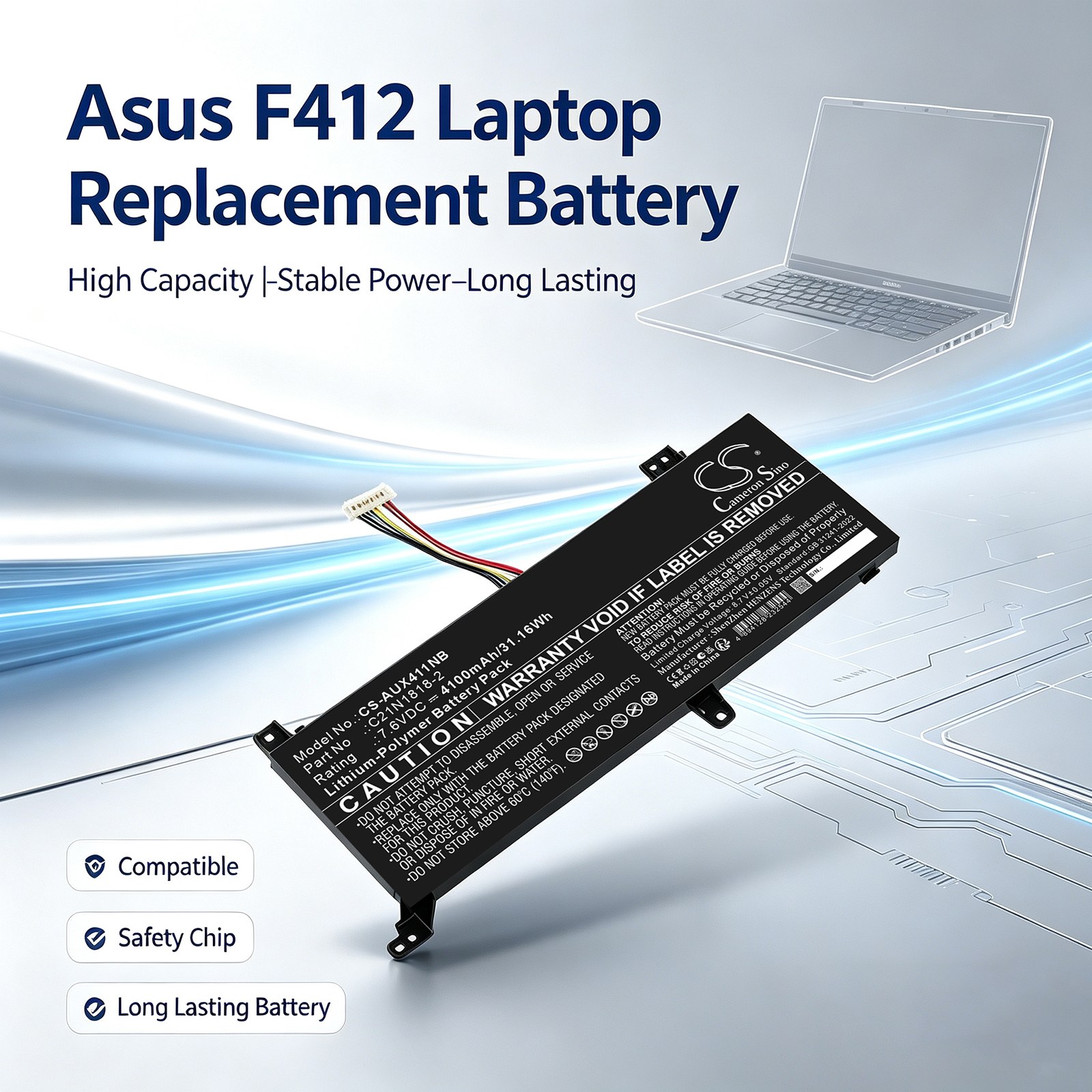 Batteri til bærbar PC, notatbok for Asus F412, X412, A412D m.fl.