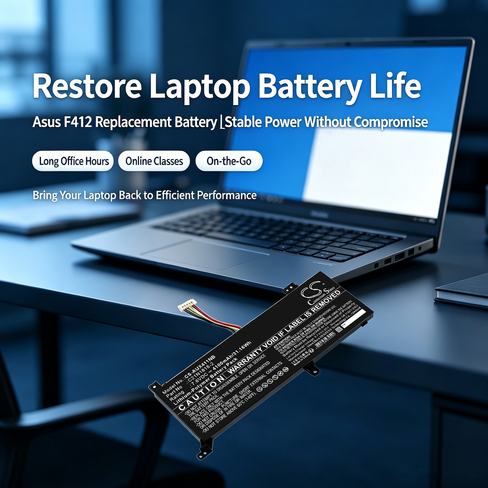 Batteri til bærbar PC, notatbok for Asus F412, X412, A412D m.fl.