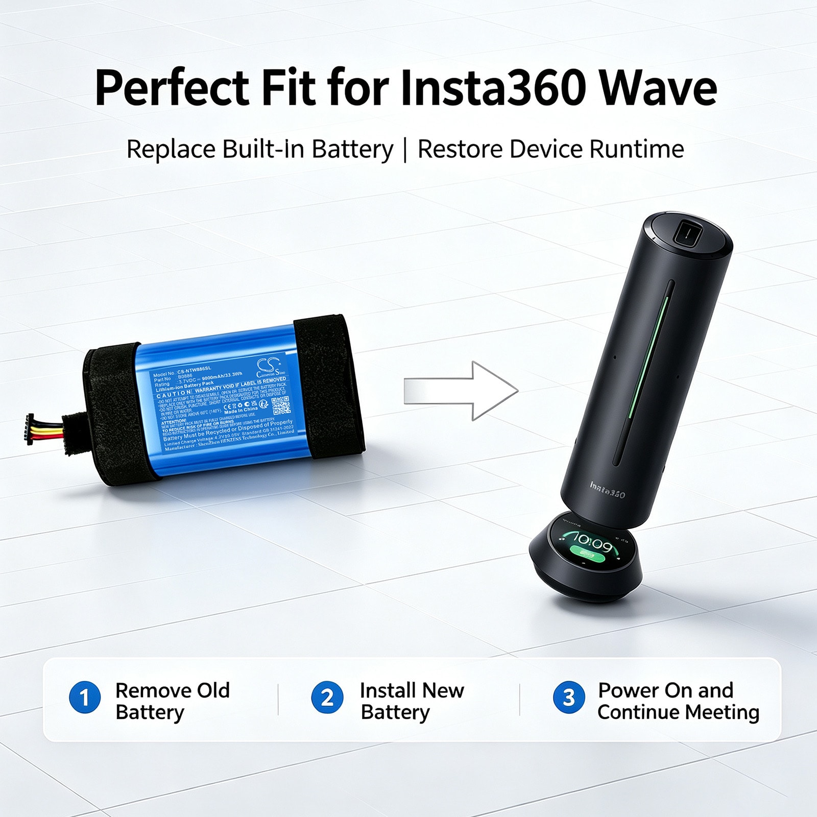 Batteri til «Kommunikasjon og konferanser» for Insta360 Wave AI-drevet høyttalertelefon