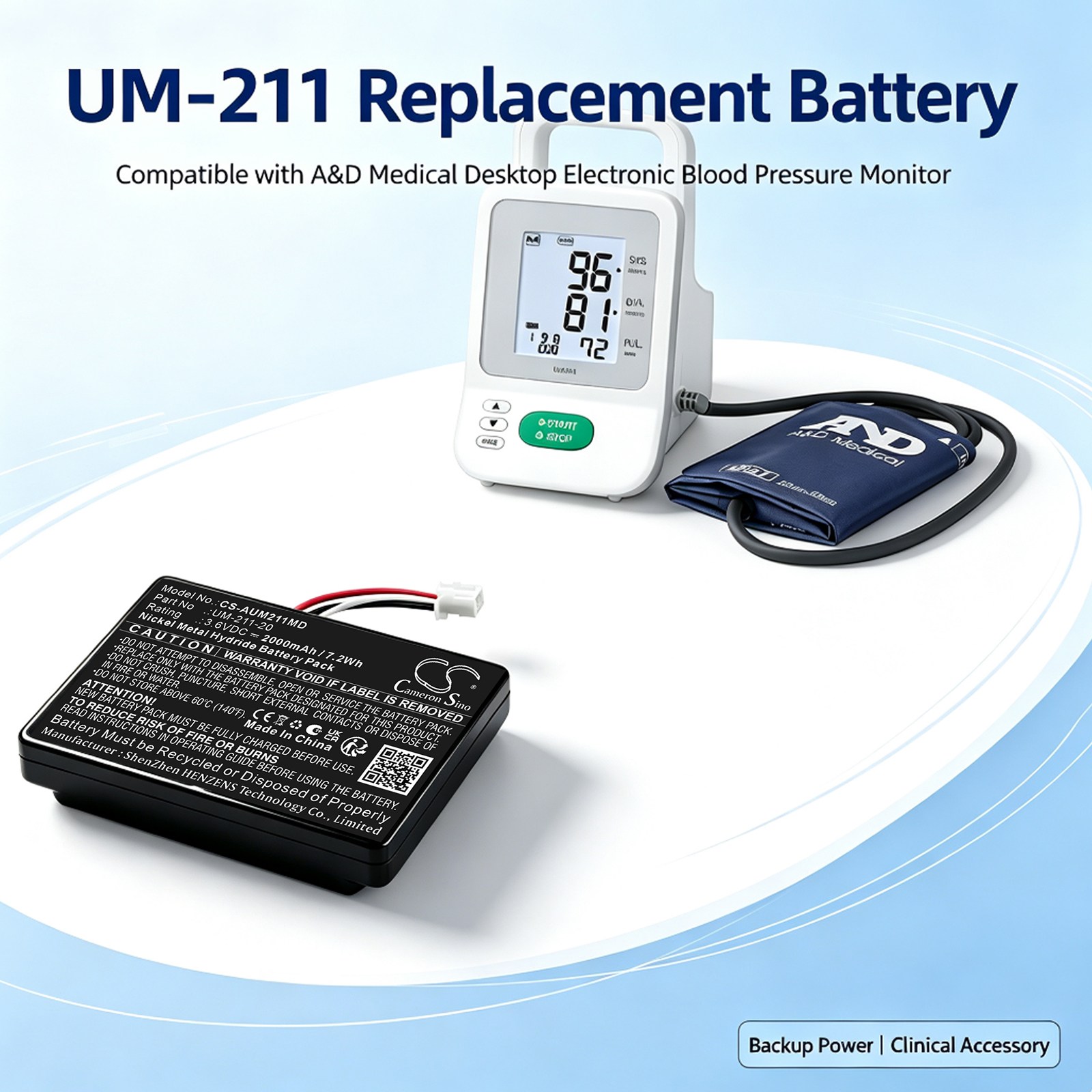Batteri til A&D Medical UM-211 blodtrykksmåler for overarmen
