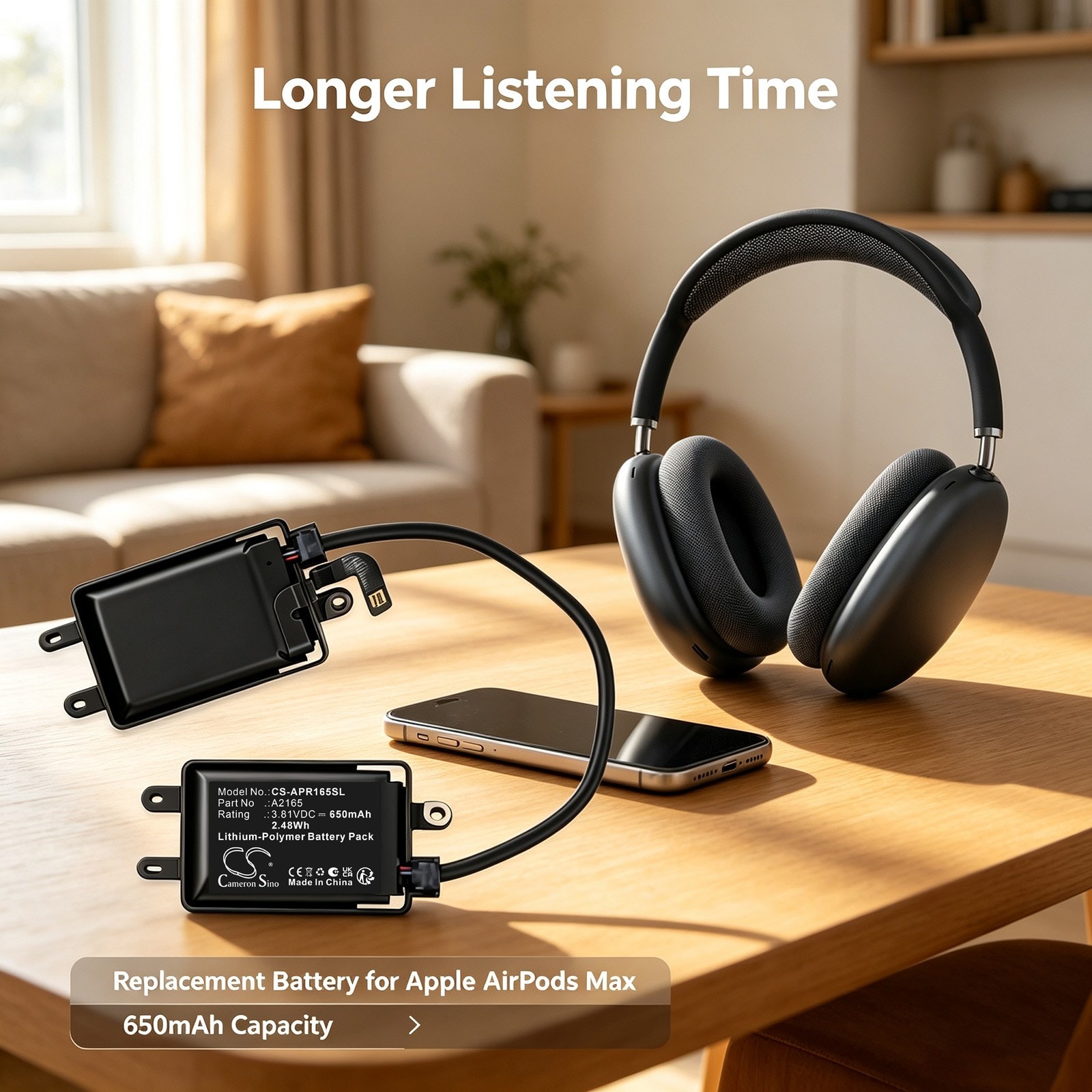 Batteri til trådløst headset for Apple AirPods Max
