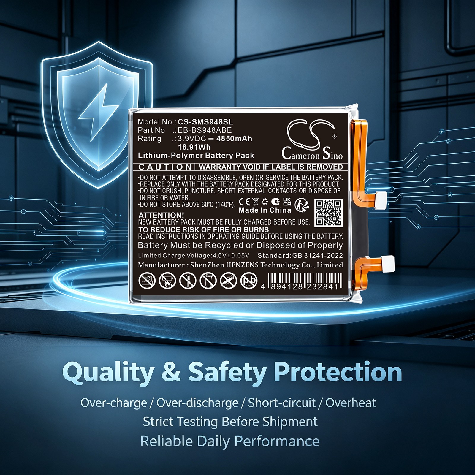 Batteri til mobiltelefon, smarttelefon for Samsung Galaxy S26 Ultra, SM-S948N, SM-S948B m.fl.