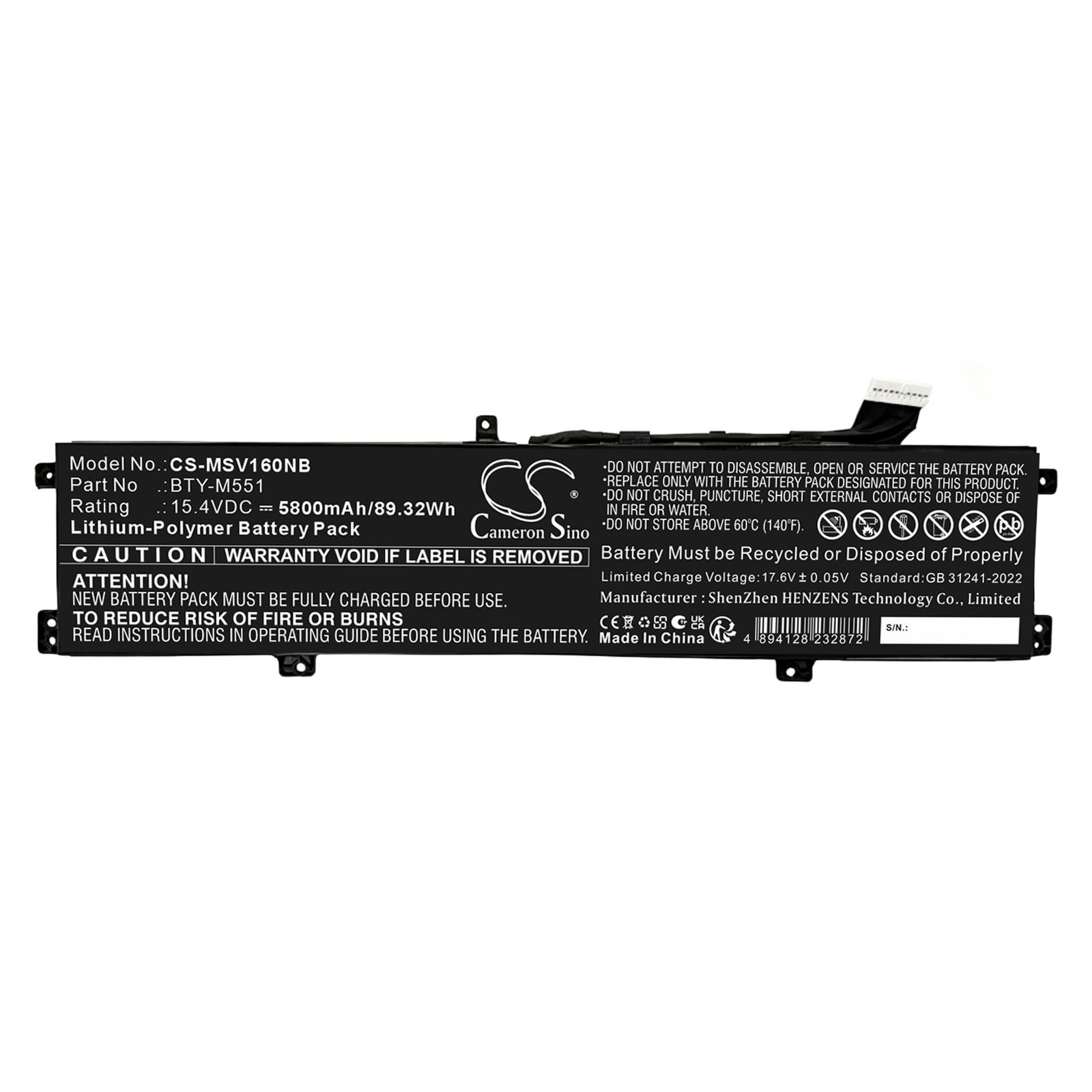 Batteri til bærbar PC, til MSI Vector 16, Vector 16 HX m.fl.