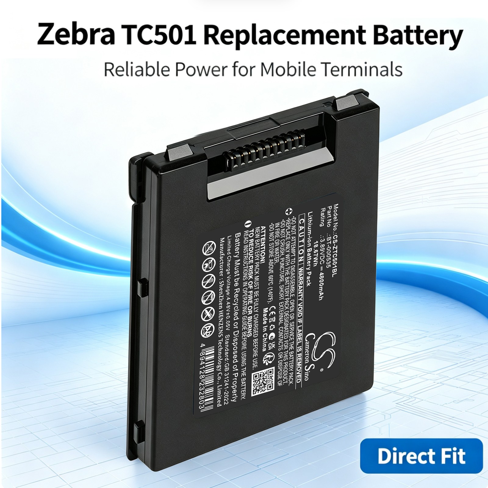 Batteri til strekkodeleser for Zebra TC501, TC501G, TC701 m.fl.