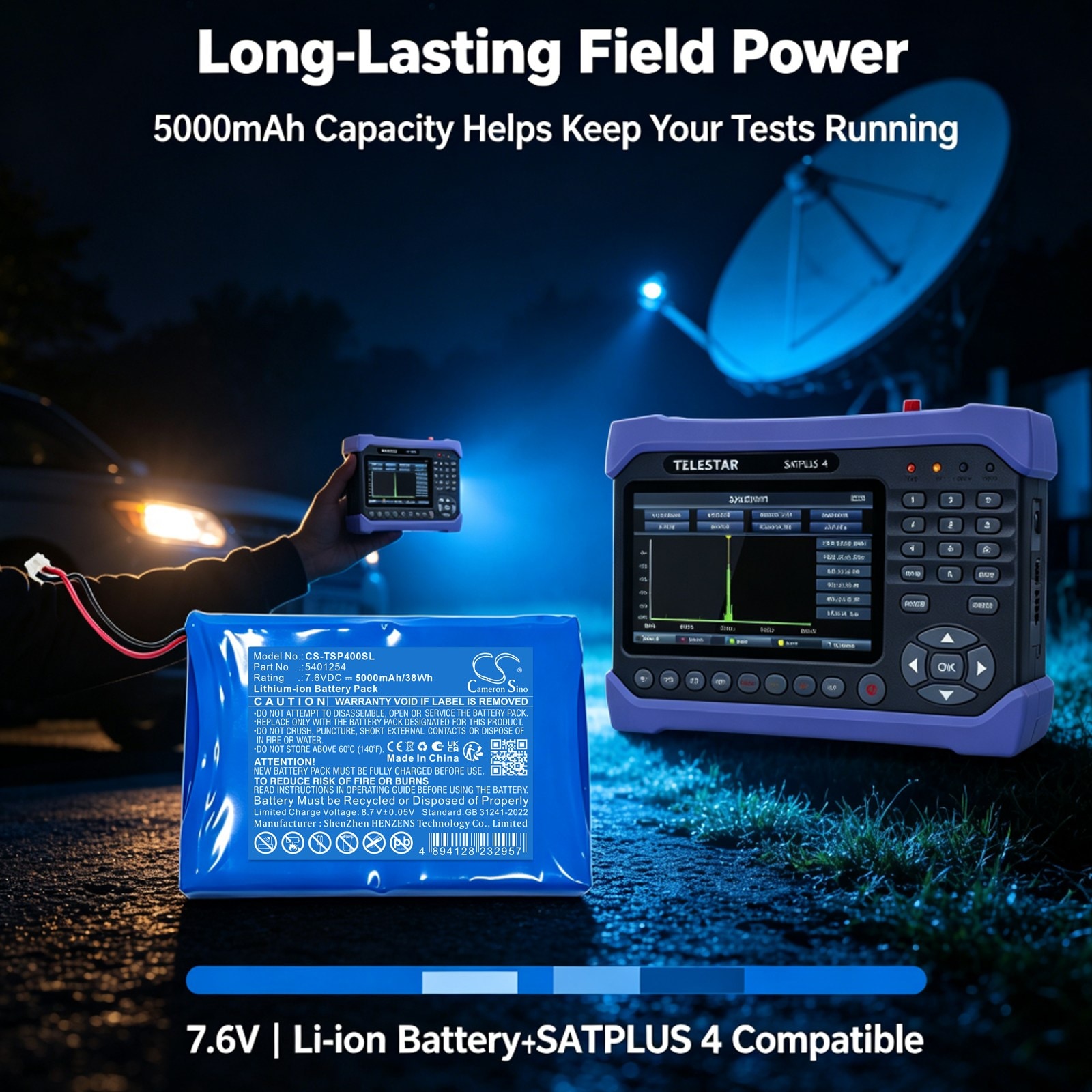 Batteri til kartlegging og testing, utstyr til Telestar 5401254, Satplus 4
