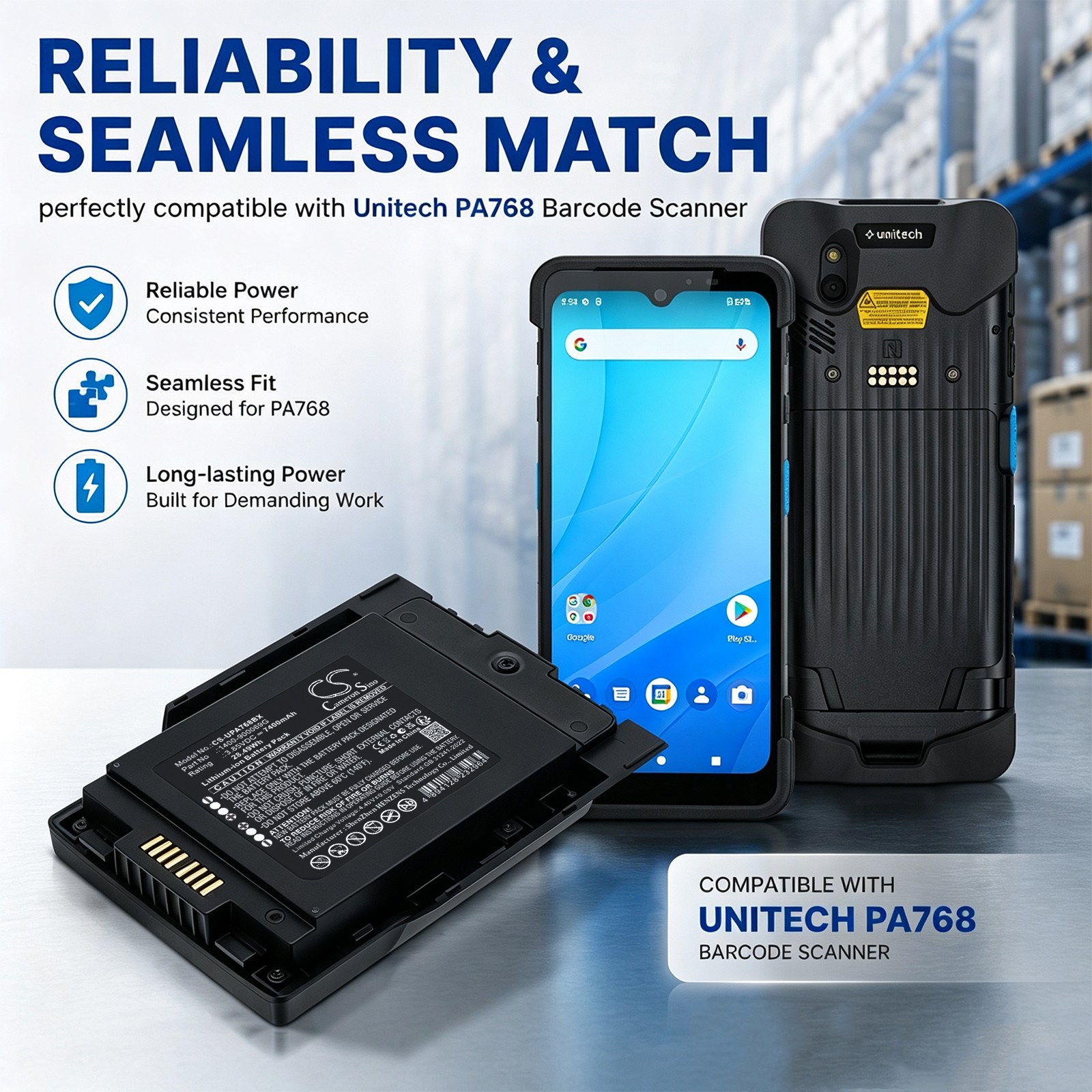 Batteri til strekkodeleser for Unitech PA768, PA768 robust mobil datamaskin