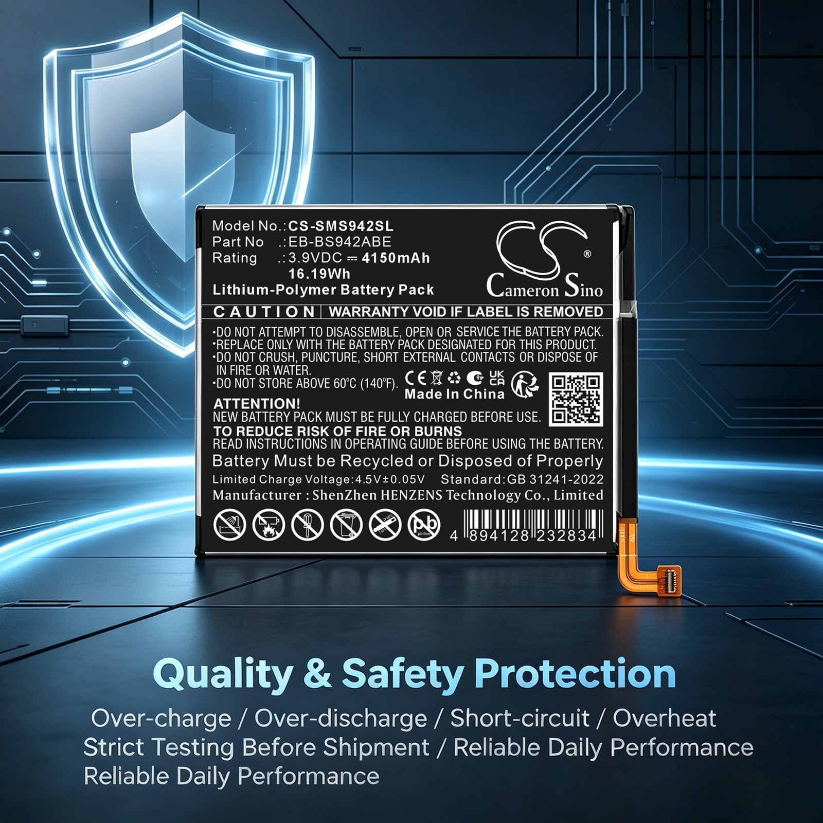 Batteri til mobiltelefon, smarttelefon for Samsung SM-S942A, SM-S942B, SM-S942C m.fl.