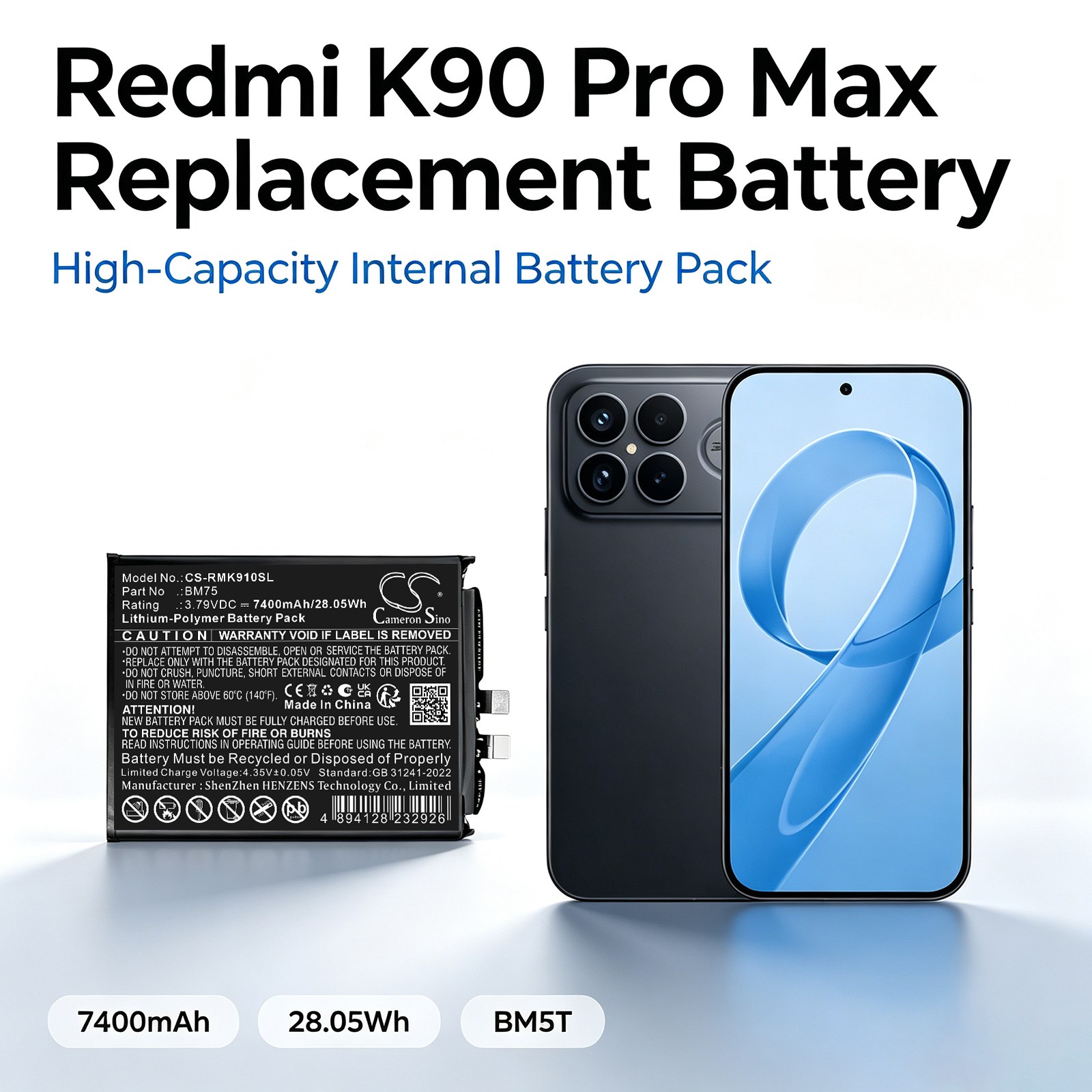 Batteri til mobiltelefon, smarttelefon for Redmi K90 Pro Max