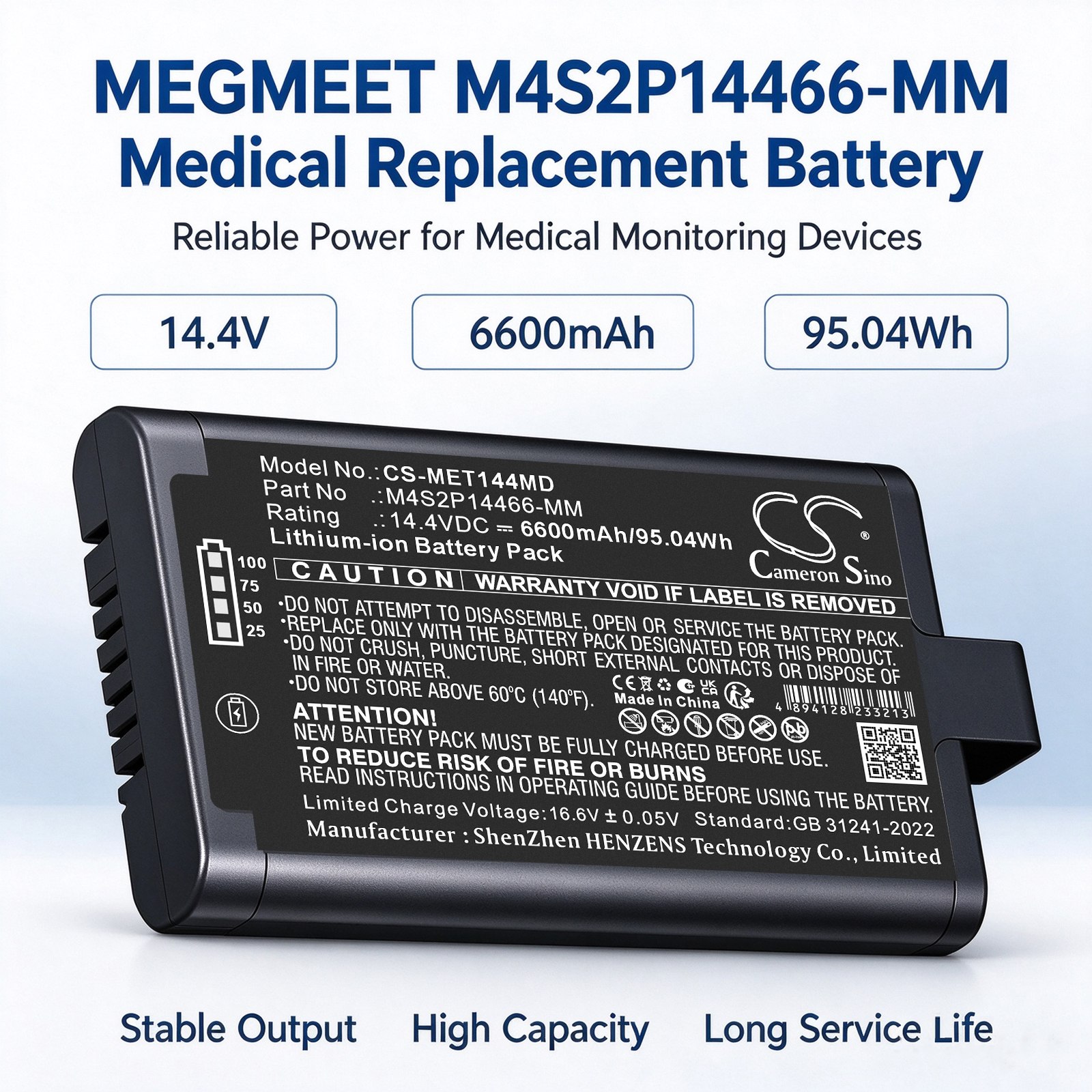 Batteri til medisinsk utstyr for MEGMEET M4S2P14466-MM