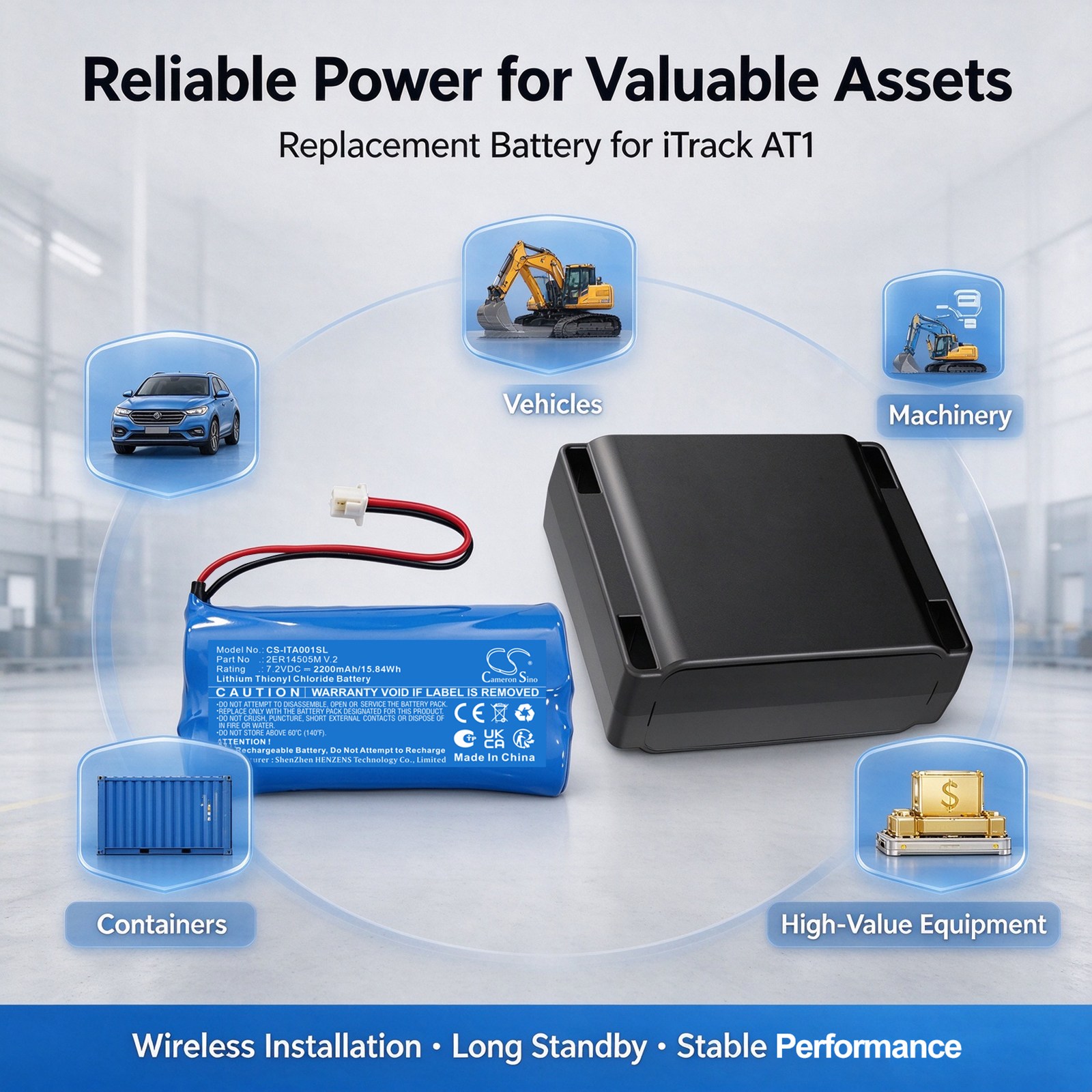 Batteri til kartlegging og testing, utstyr til iTrack AT1 Asset Tracker