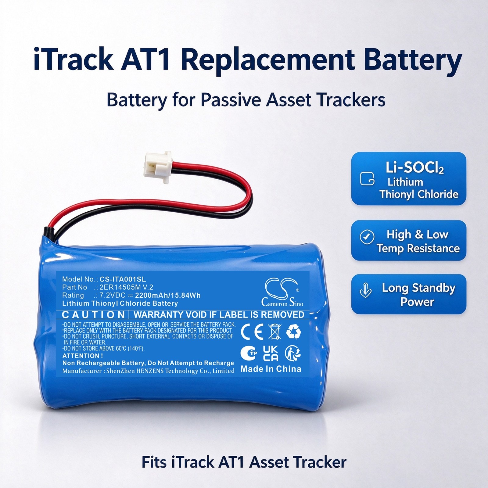 Batteri til kartlegging og testing, utstyr til iTrack AT1 Asset Tracker