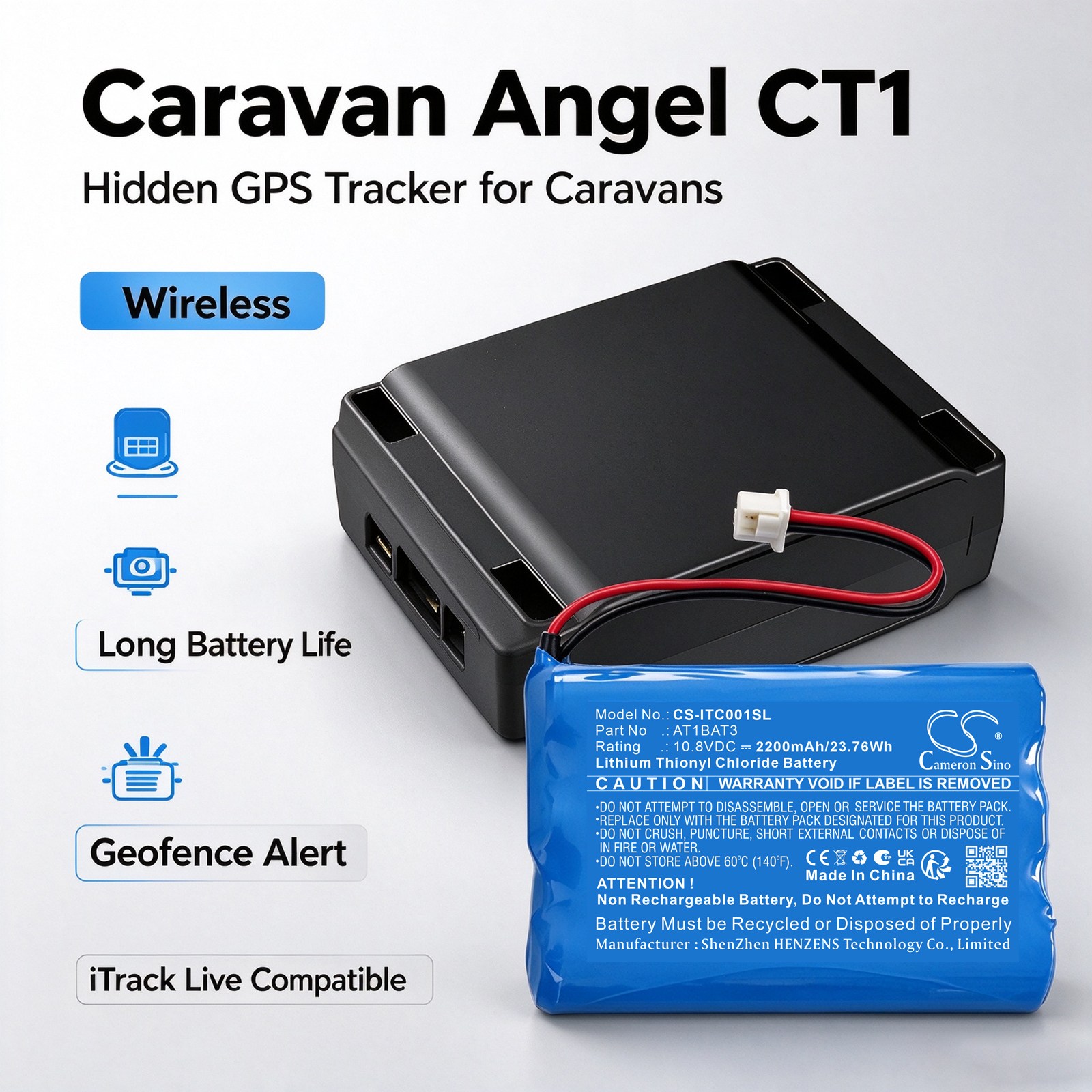 Batteri til kartlegging og testing, utstyr til iTrack Caravan Angel Tracker