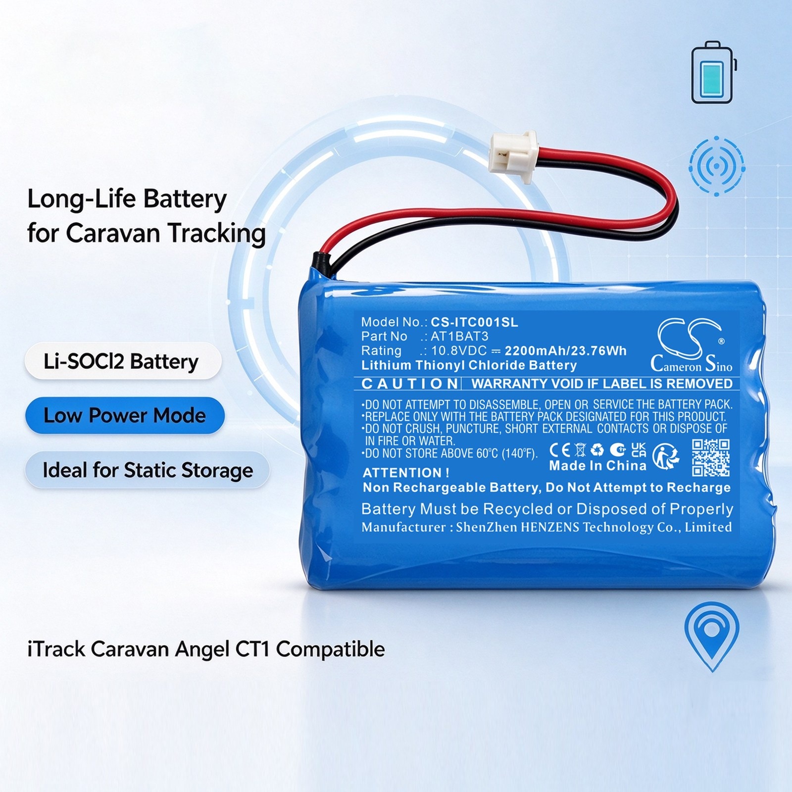 Batteri til kartlegging og testing, utstyr til iTrack Caravan Angel Tracker