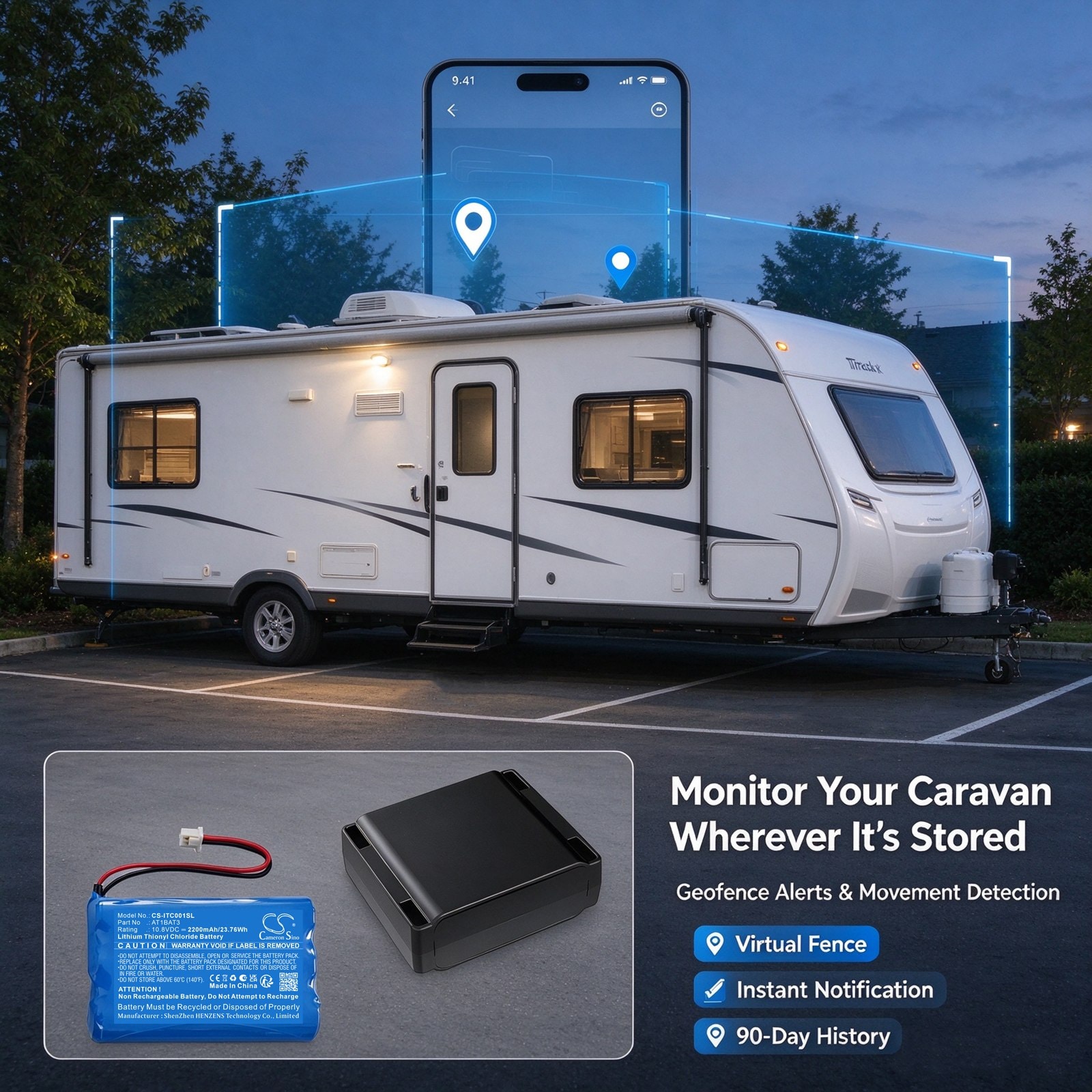 Batteri til kartlegging og testing, utstyr til iTrack Caravan Angel Tracker