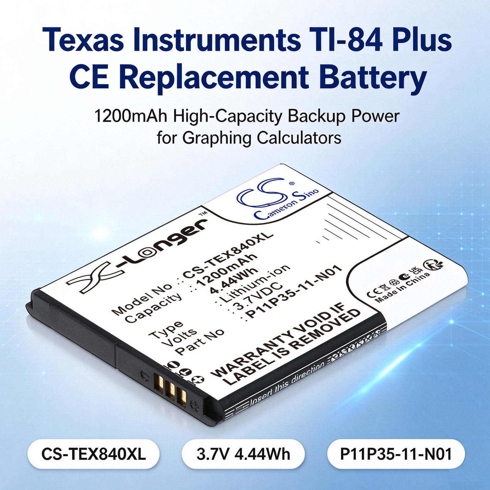 Batteri til kalkulatorer fra Texas Instruments: TI-84 CE, TI Nspire CX, TI-84 Plus CE m.fl.