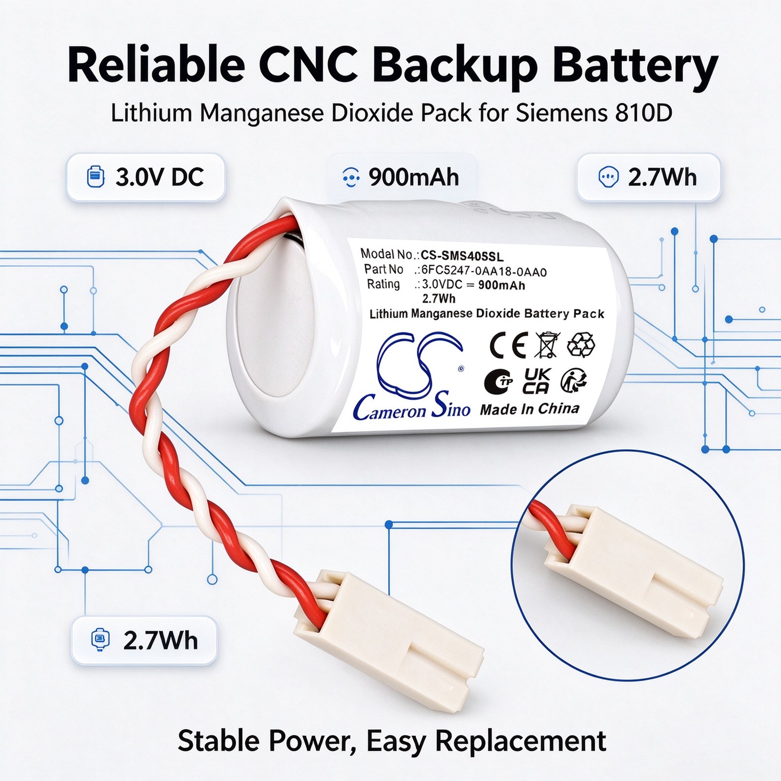 Batteri til PLC for Siemens MMC, NCU, CCU m.fl.