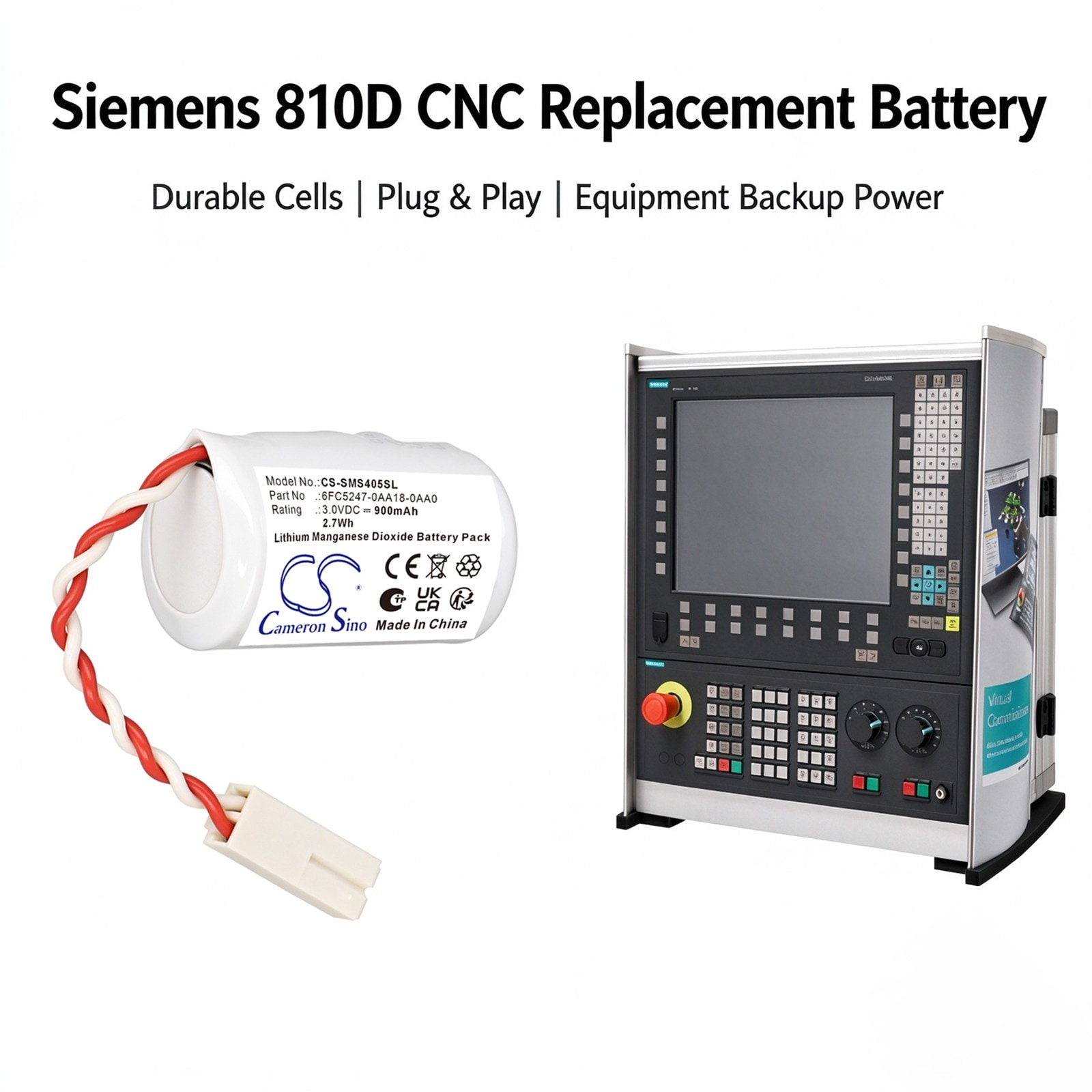 Batteri til PLC for Siemens MMC, NCU, CCU m.fl.