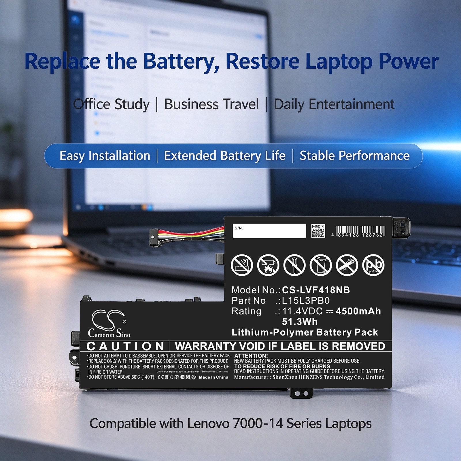 Batteri til bærbar PC, Lenovo Flex 4 1470, Flex 4 1480, 80SA0002US m.fl.
