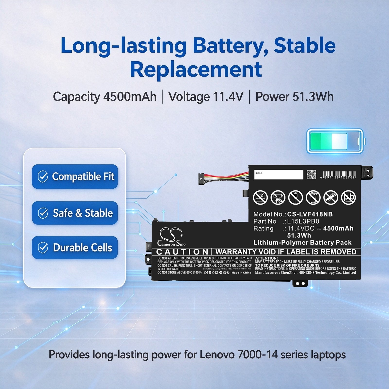 Batteri til bærbar PC, Lenovo Flex 4 1470, Flex 4 1480, 80SA0002US m.fl.