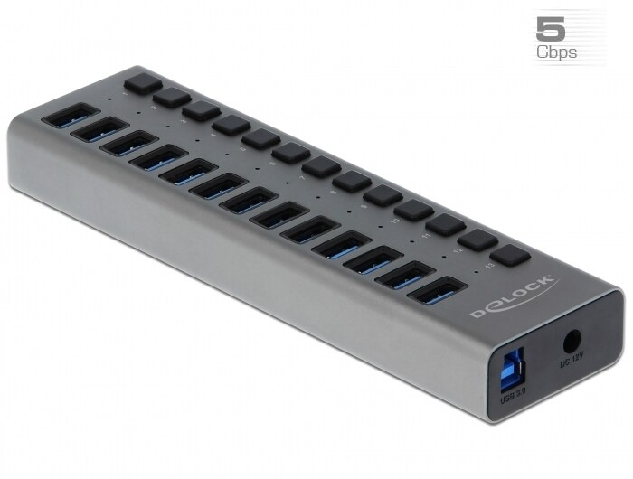 Delock ekstern SuperSpeed USB-hub med 13 porter og bryter