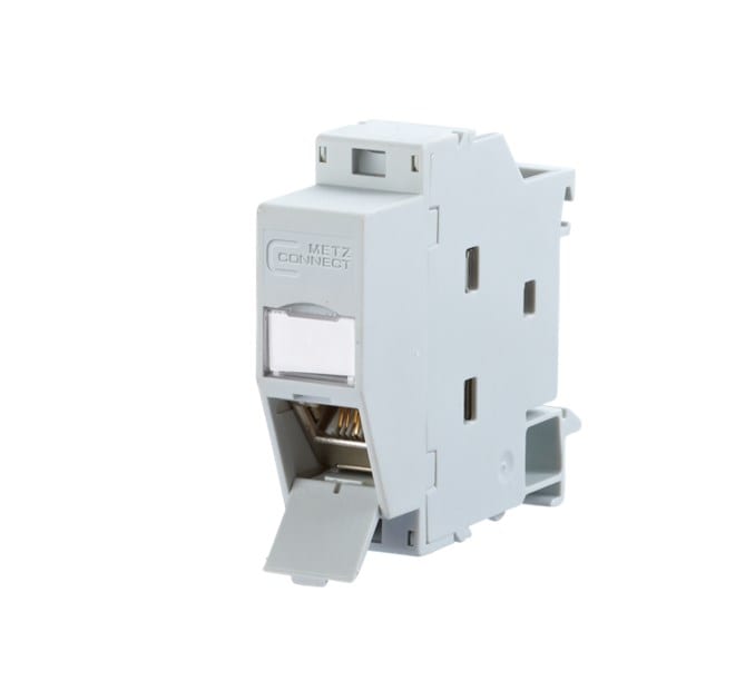 CAT 6A-kontakt for topphattskinne TH35, METZ CONNECT REGplus IP20 E-DAT-modul, grå