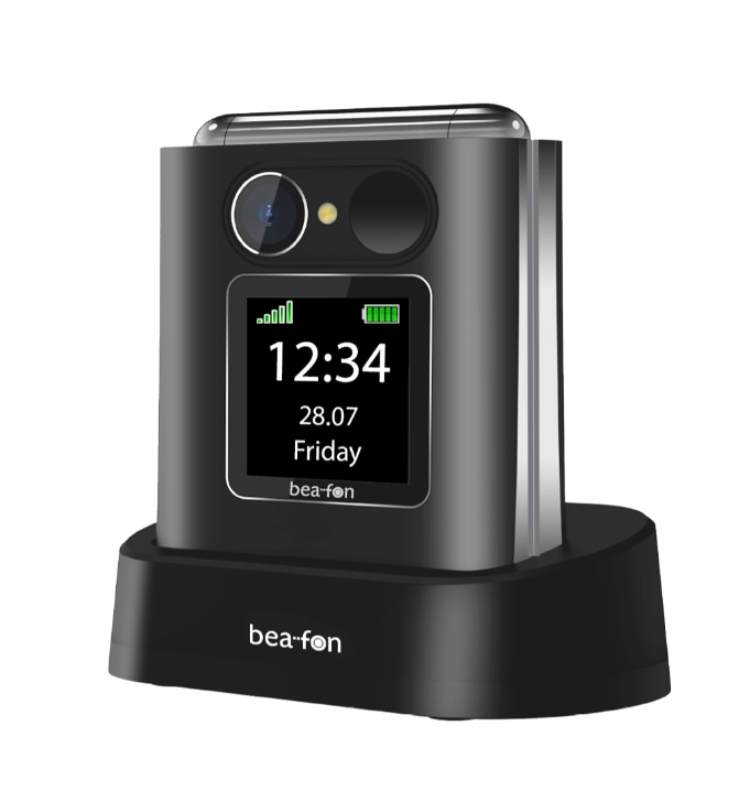 Beafon Fold 10 - 2G, Silver Line, flip mobiltelefon med store knapper, svart