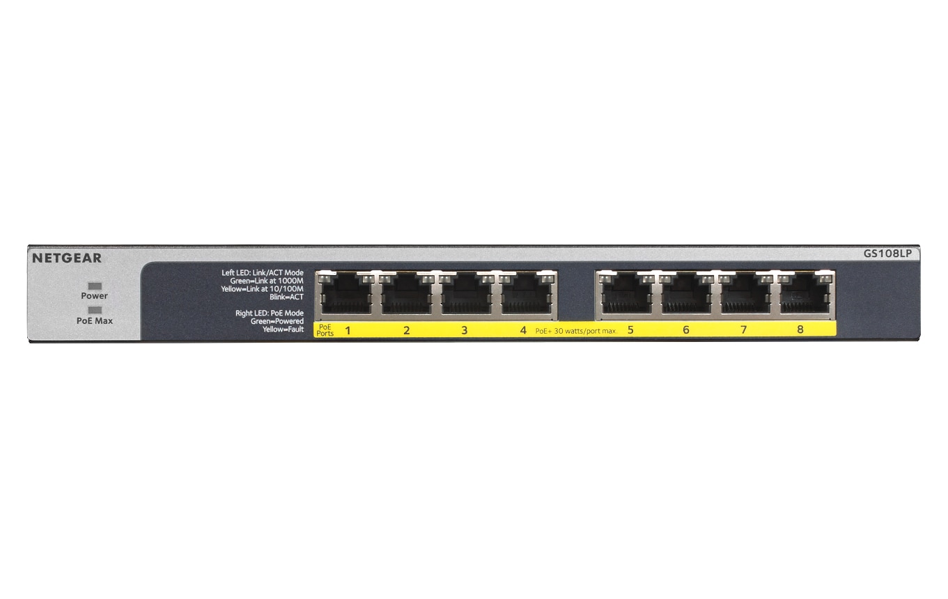 Netgear GS108LP-100EUS 8-porters Gigabit Ethernet PoE/PoE Flex uadministrert switch
