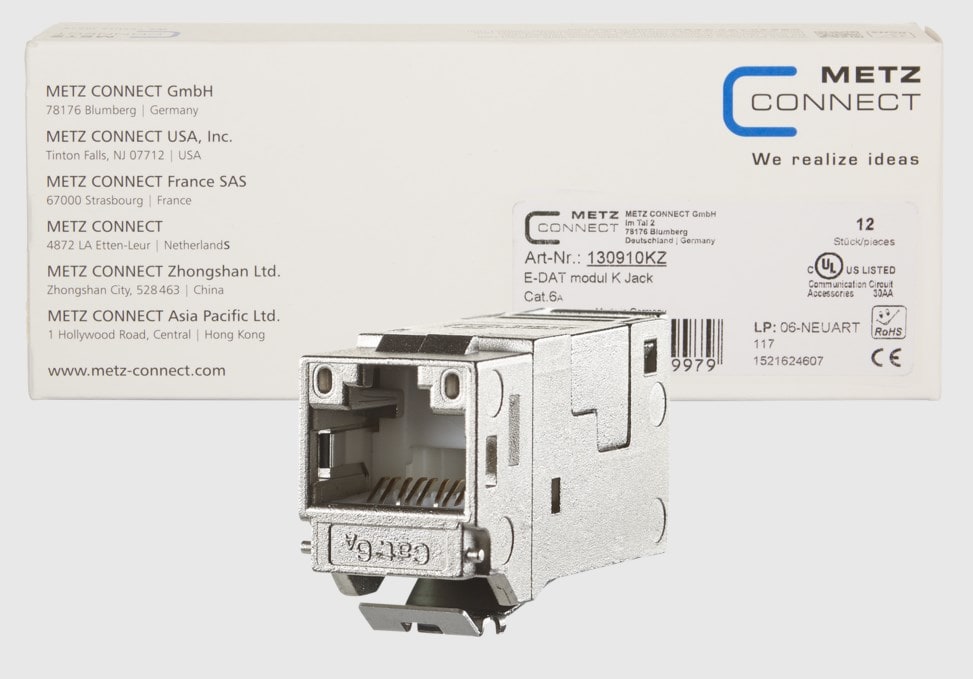 pakke med 12 stk, METZ CONNECT E-DAT-modul Keystone Cat.6A Jack 180