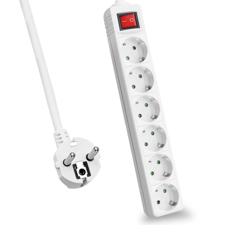 helos stikkontaktlist CLASSIC, 6-veis, hvit, 1,5 m, med bryter