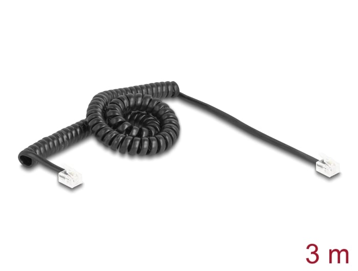 Delock telefonkabel / spiralkabel RJ11-plugg til RJ11-plugg svart 3 m
