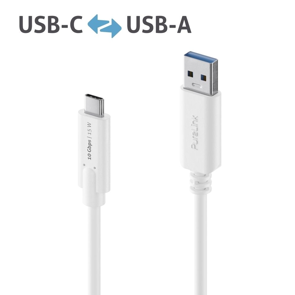 PureLink USB-C til USB-A-kabel - 3.1 Gen 2, 3A, 10G - iSeries - Hvit - 1,00 m