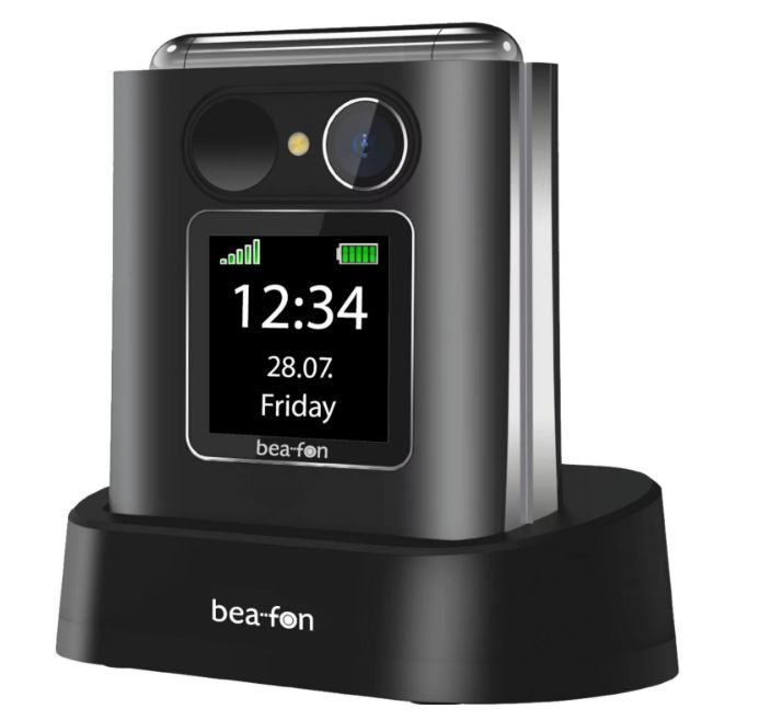 Beafon Fold10 LTE - 4G, Silver Line, flip mobiltelefon med store knapper, svart-sølv