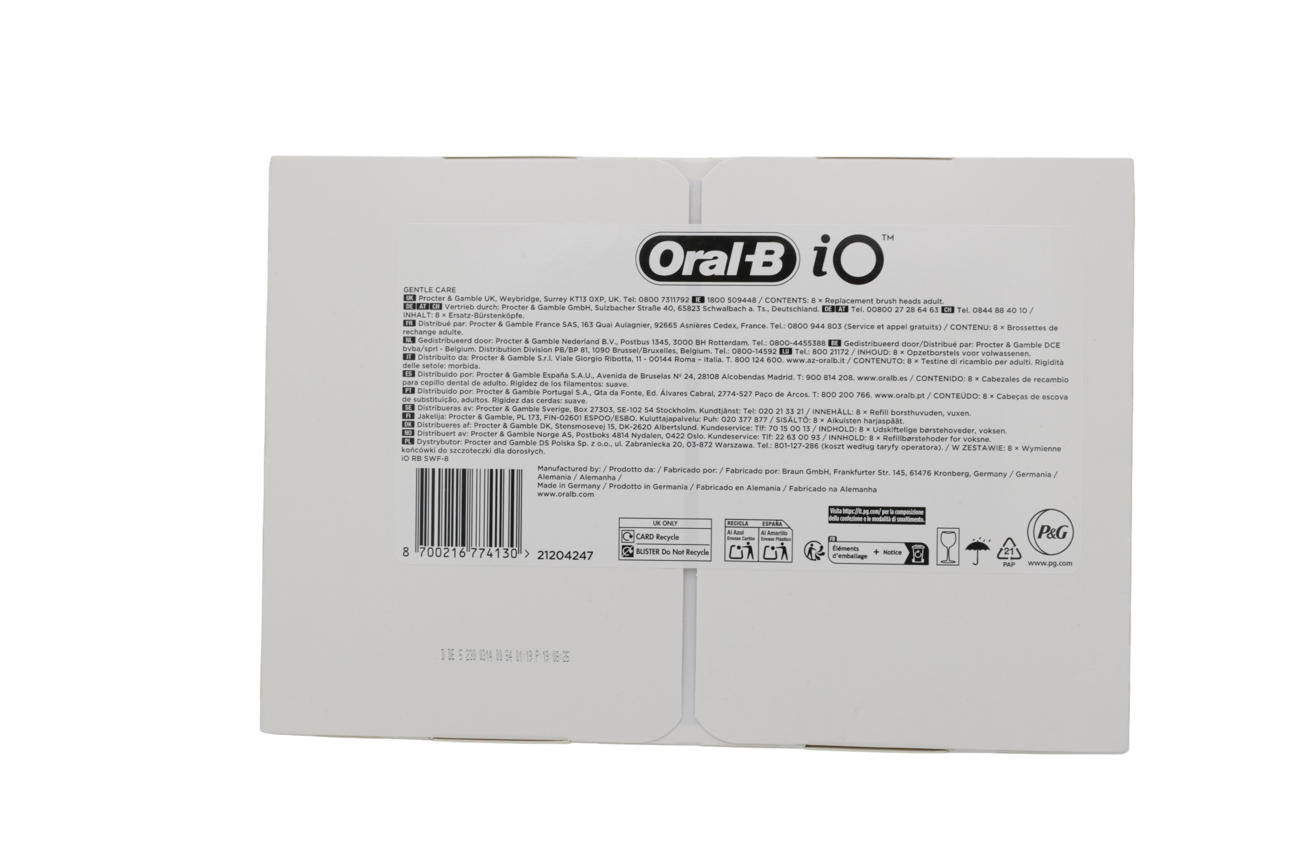 Braun Oral-B iO Gentle Cleaning Erstatningsbørster / påsettbare børster 8 stk.