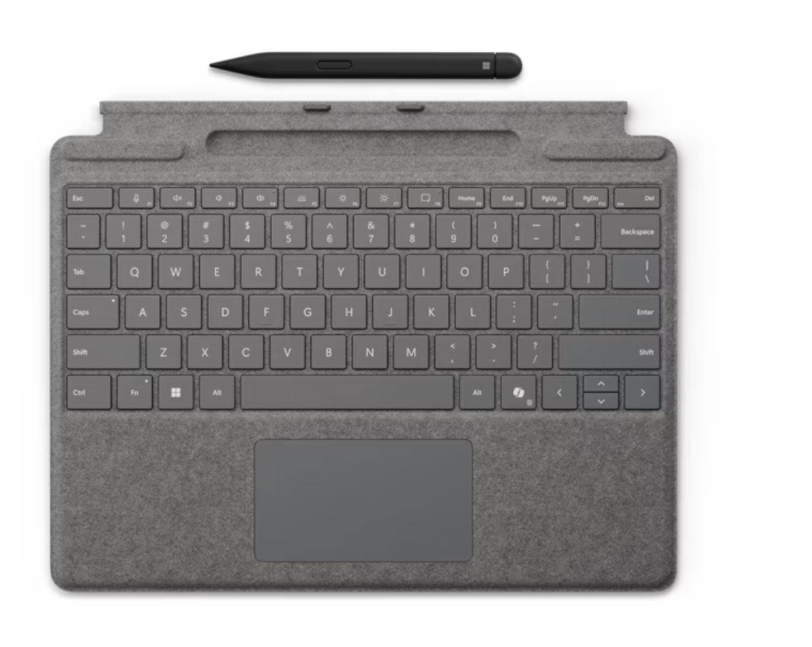 Microsoft Surface Pro Type Cover med slank penn for Surface Pro 10/11. generasjon Platinum