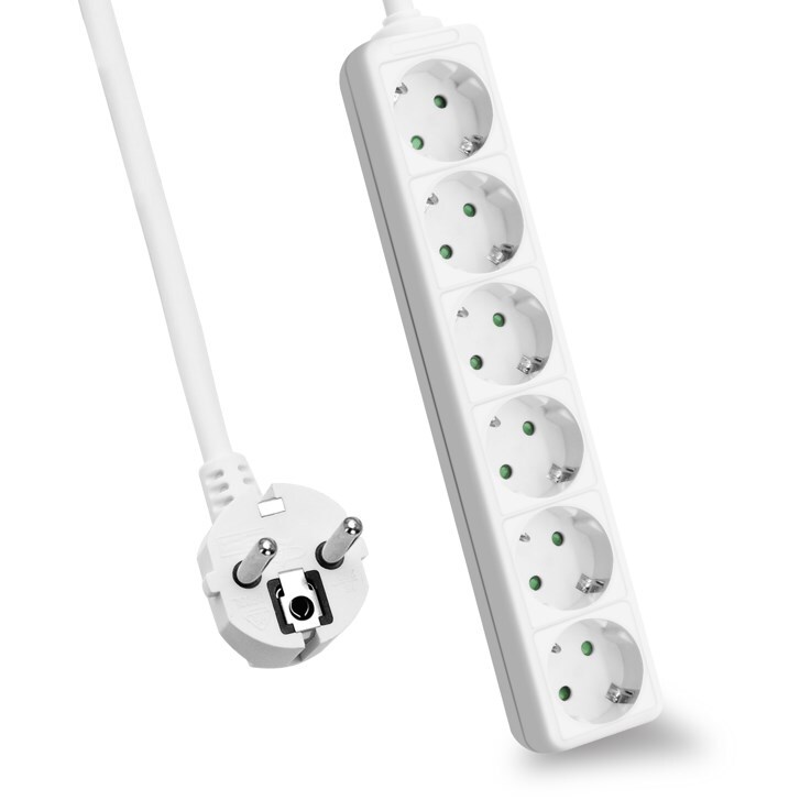 helos stikkontaktlist CLASSIC, 6-veis, hvit, 1,5 m, uten bryter