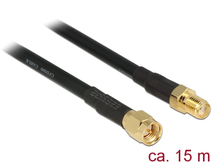 Delock antennekabel SMA hann > SMA hunn CFD200 15 m med lavt tap