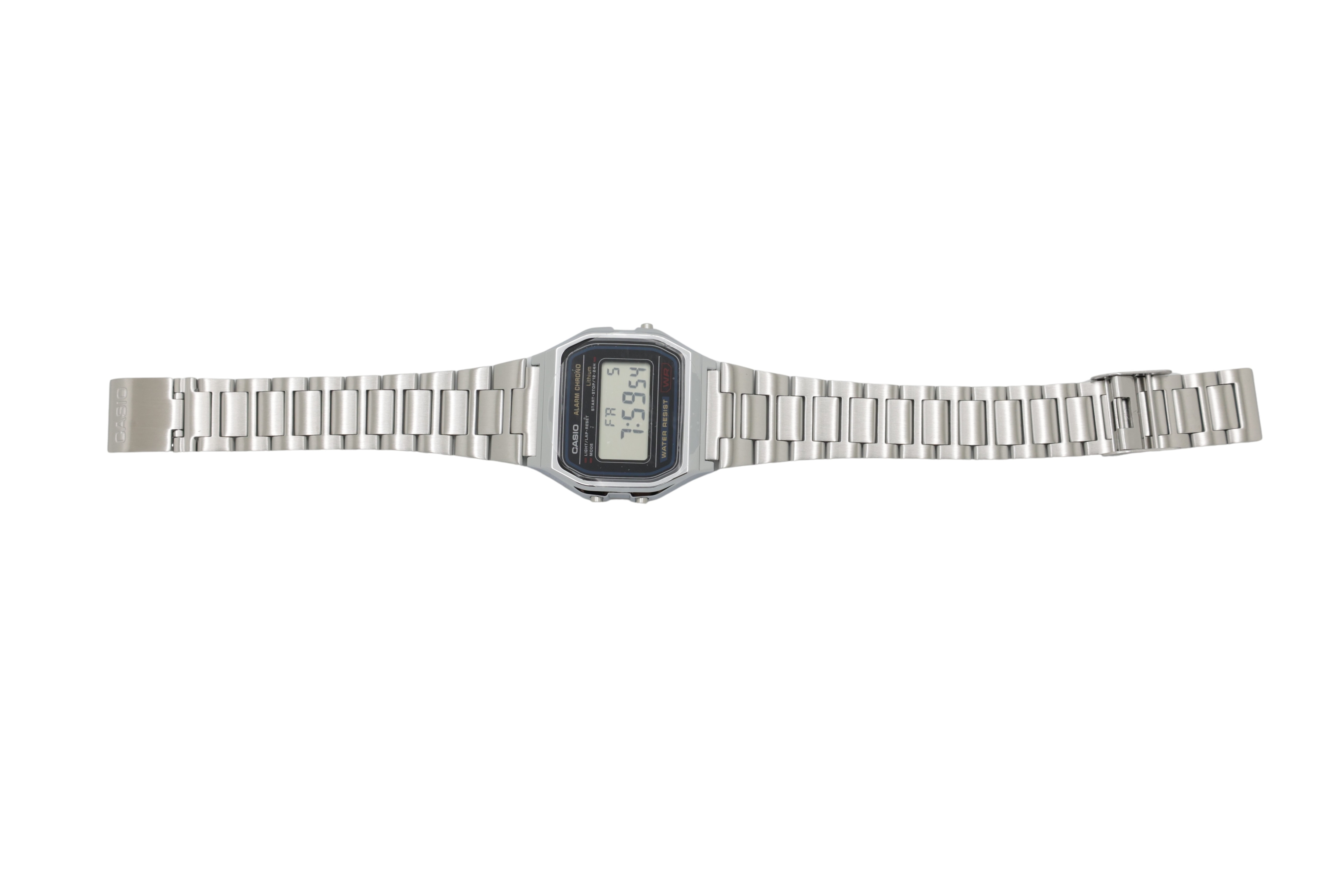 CASIO A158WA Vintage unisex digitalklokke med armbånd i rustfritt stål, sølv