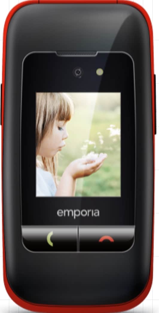 Emporia emporiaONE (V200) , 2G, (V3), flip mobiltelefon med store knapper, svart/red