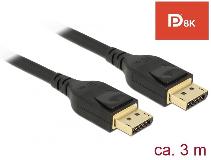 Delock-kabel Displayport 8K 60Hz 3m DP 8K-sertifisert svart